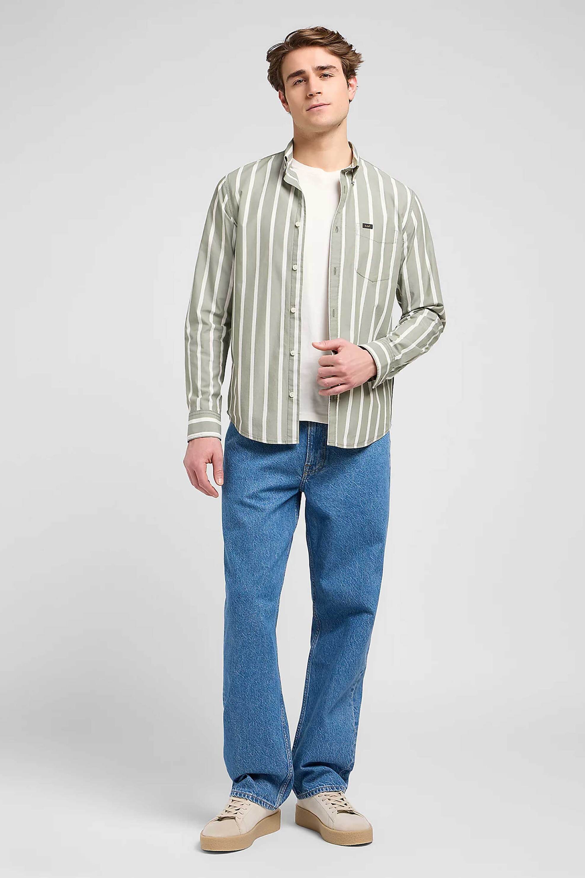 Lee® ανδρικό πουκάμισο button down με ριγέ σχέδιο και τσέπη με λογότυπο Regular Fit - 112370546 Γκρι Ανοιχτό φωτογραφία