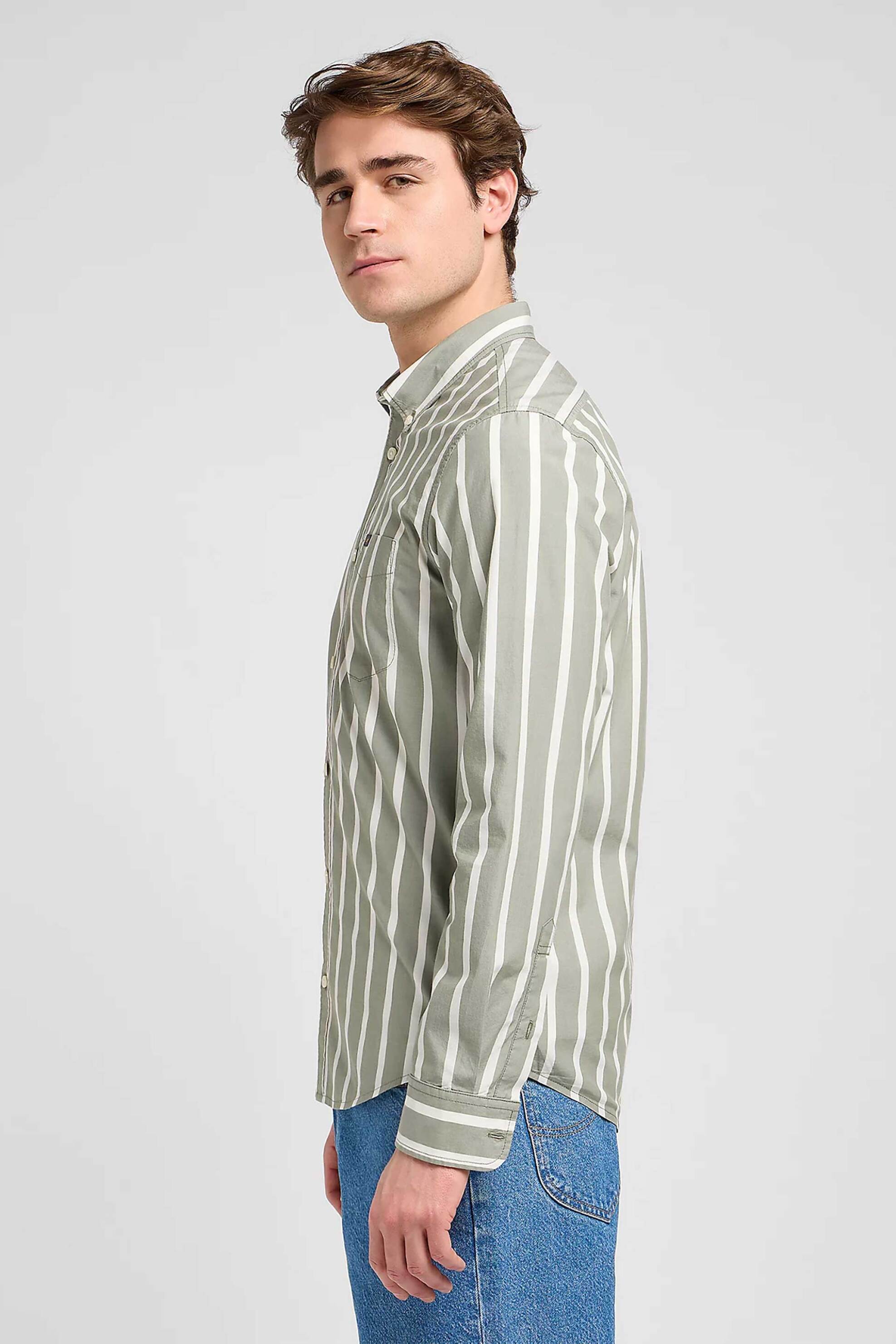 Lee® ανδρικό πουκάμισο button down με ριγέ σχέδιο και τσέπη με λογότυπο Regular Fit - 112370546 Γκρι Ανοιχτό φωτογραφία