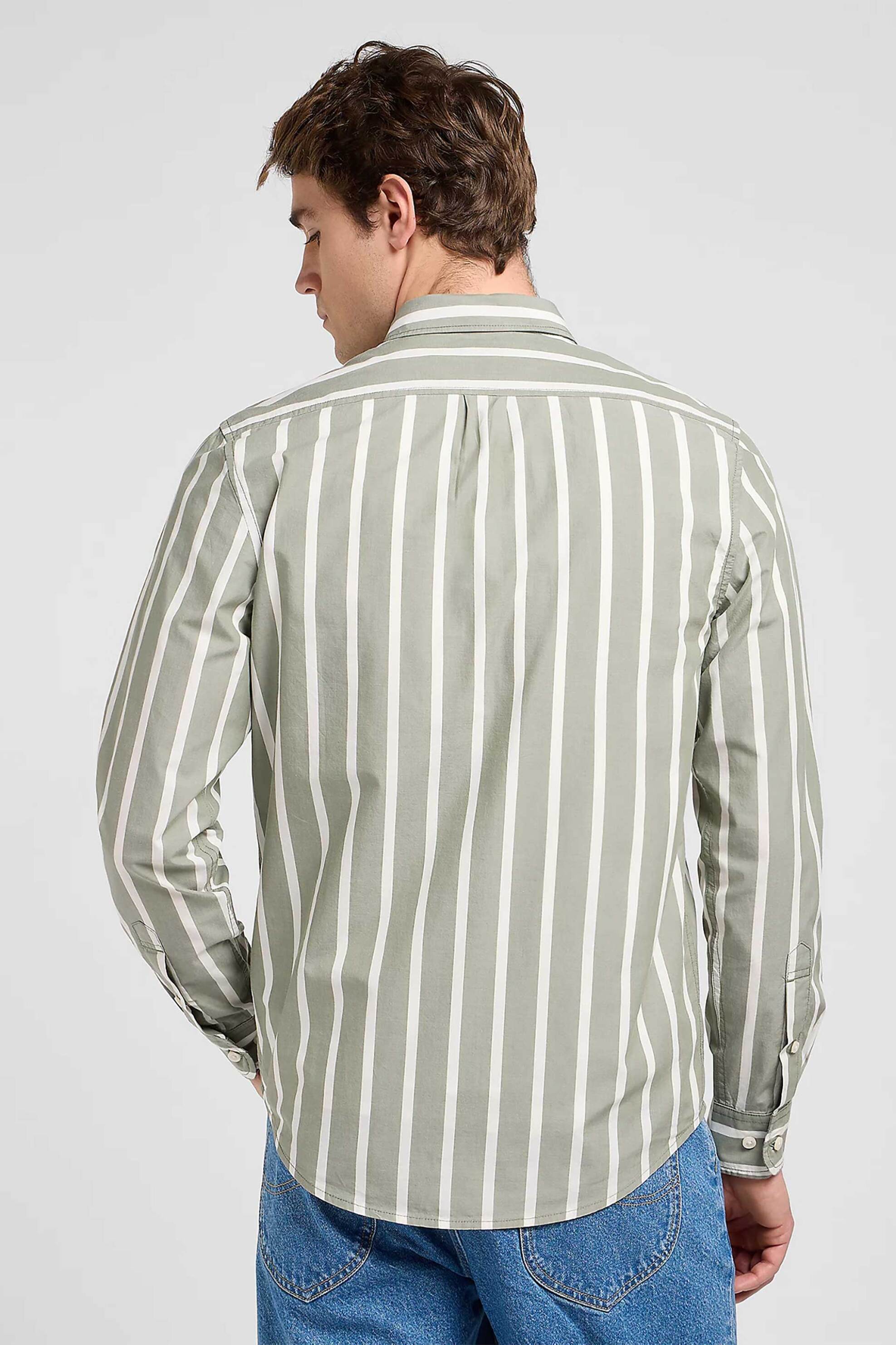 Lee® ανδρικό πουκάμισο button down με ριγέ σχέδιο και τσέπη με λογότυπο Regular Fit - 112370546 Γκρι Ανοιχτό φωτογραφία