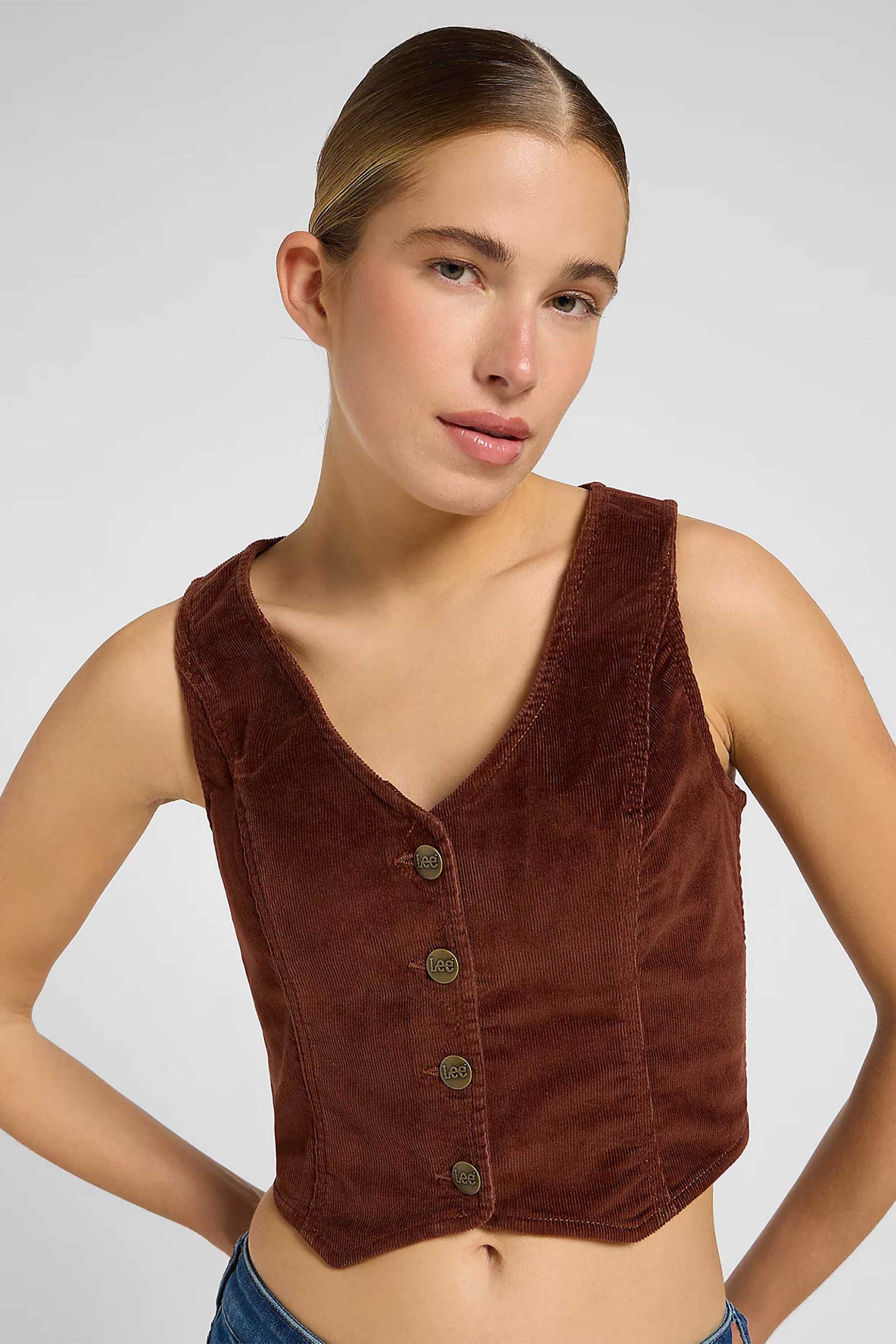Lee® γυναικείο κοτλέ γιλέκο Slim Fit - 112370973 Καφέ φωτογραφία