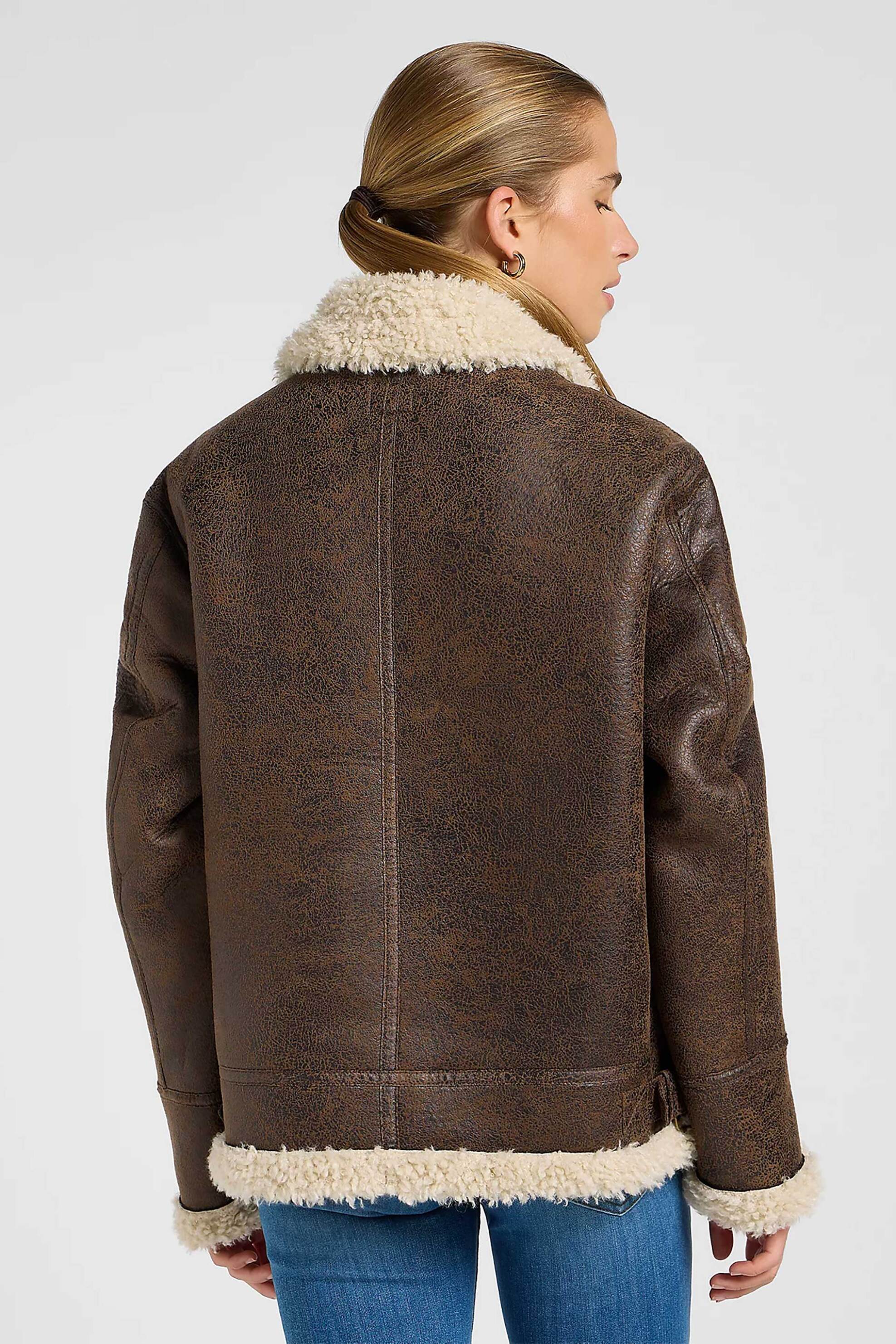 Lee® γυναικείο jacket με δερμάτινη όψη και γιακά, μανσέτες και επένδυση από faux γούνα Loose Fit "Aviator" - 112371079 Καφέ φωτογραφία