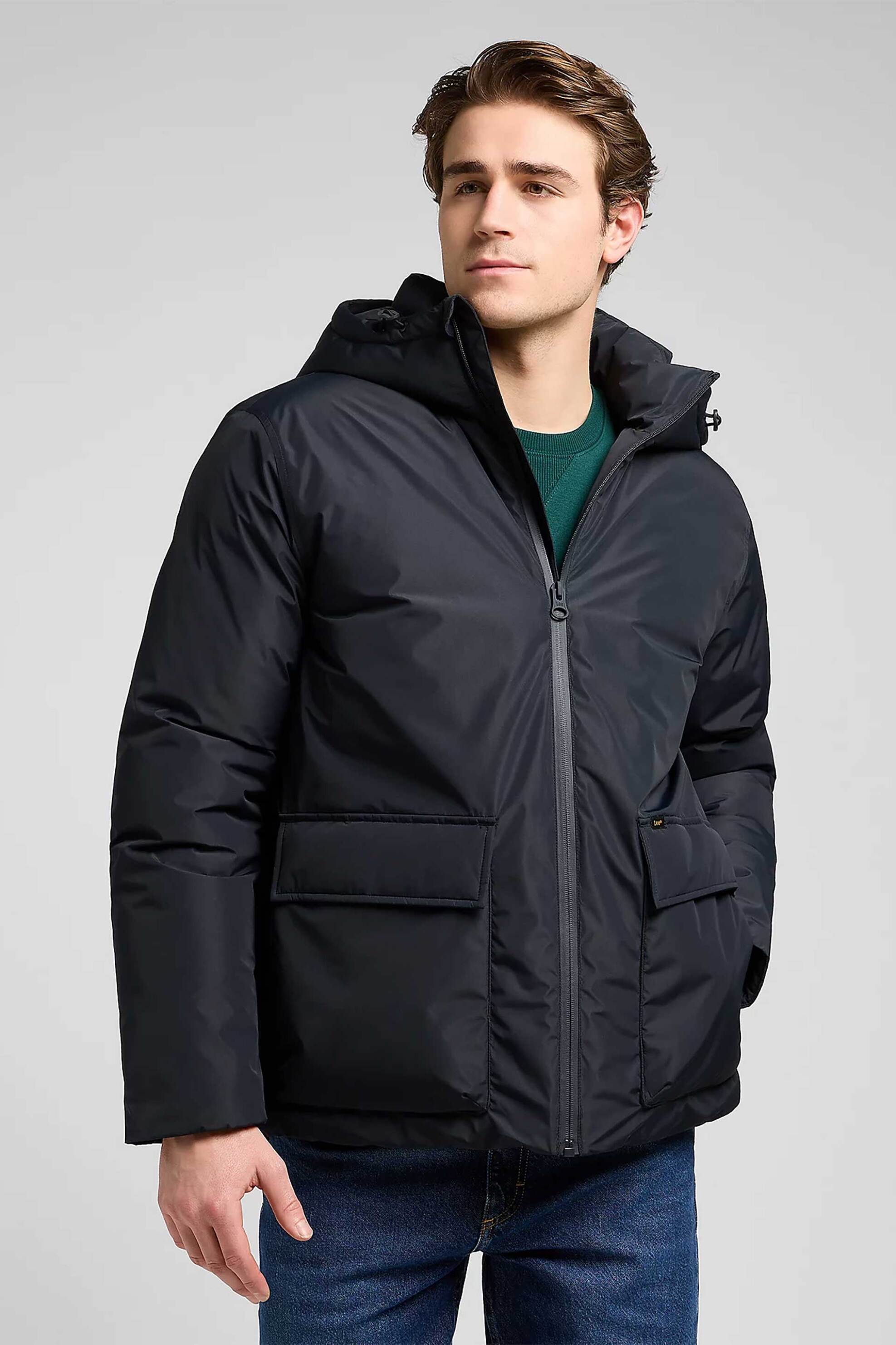 Lee® ανδρικό αδιάβροχο puffer μπουφάν με κουκούλα Relaxed Fit - 112370433 Μαύρο