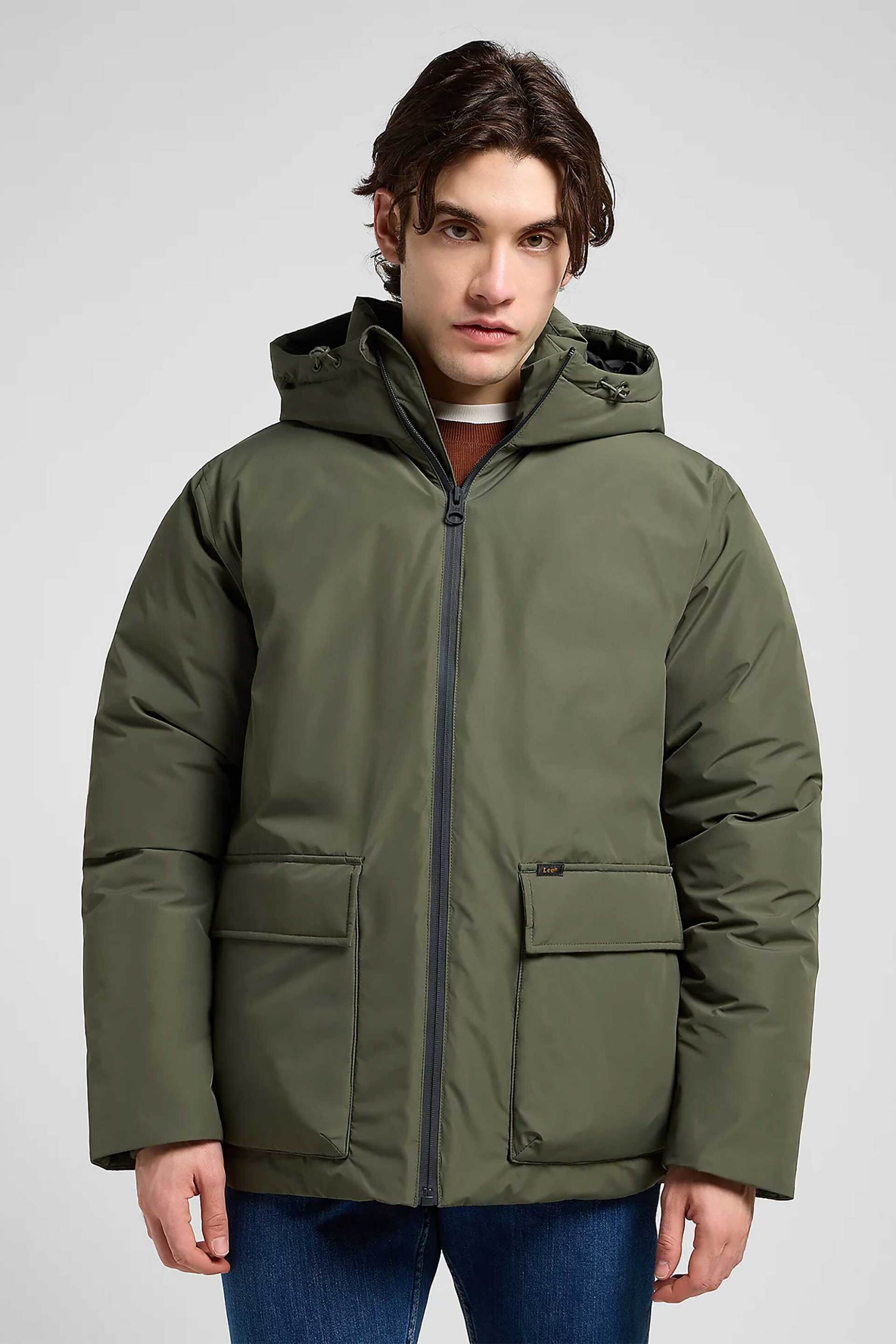 Lee® ανδρικό αδιάβροχο puffer μπουφάν με κουκούλα Relaxed Fit - 112370434 Λαδί