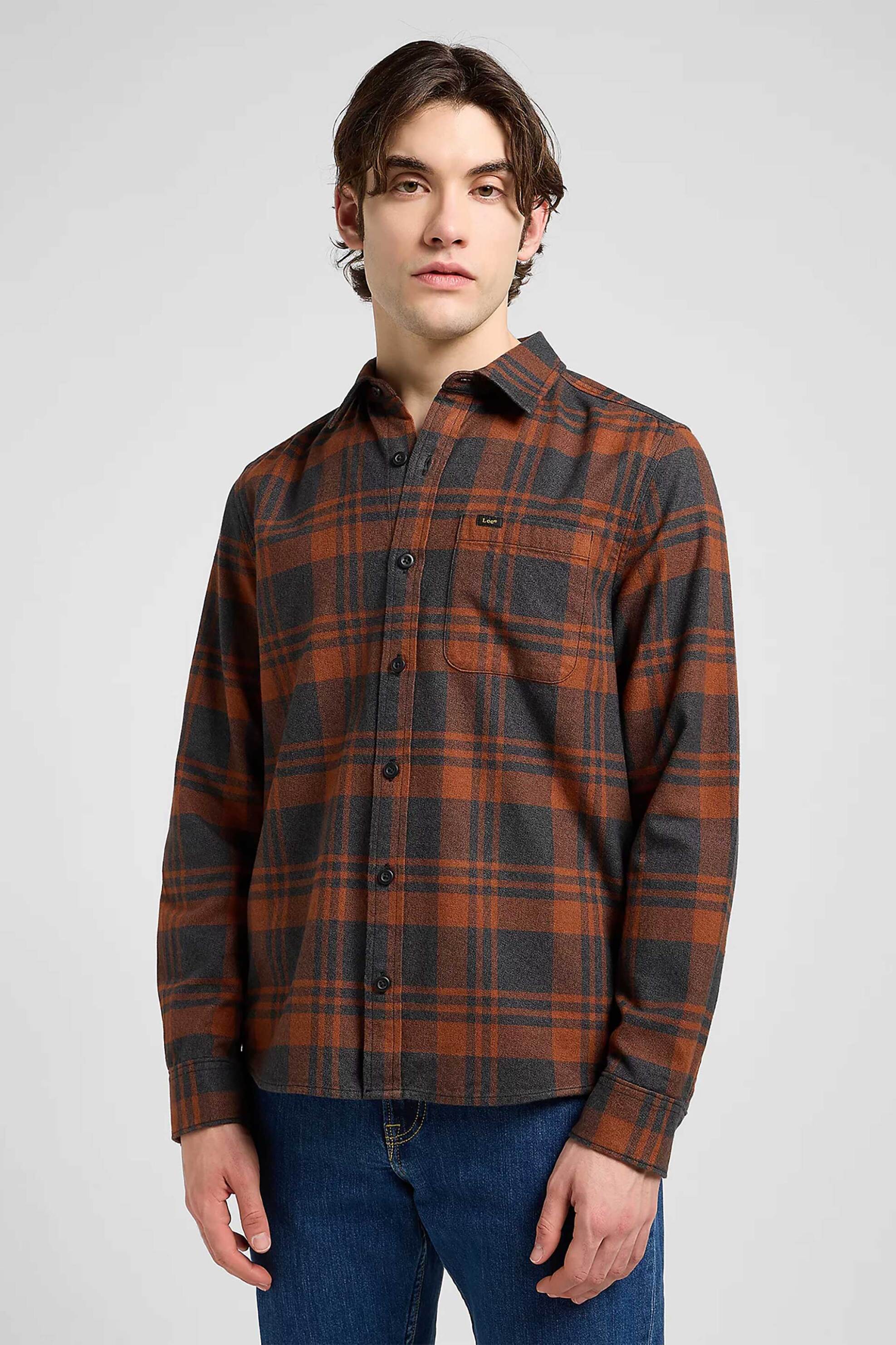 Lee® ανδρικό πουκάμισο με καρό σχέδιο και τσέπη με λογότυπο Regular Fit "Leesure" - 112370560 Κεραμιδί