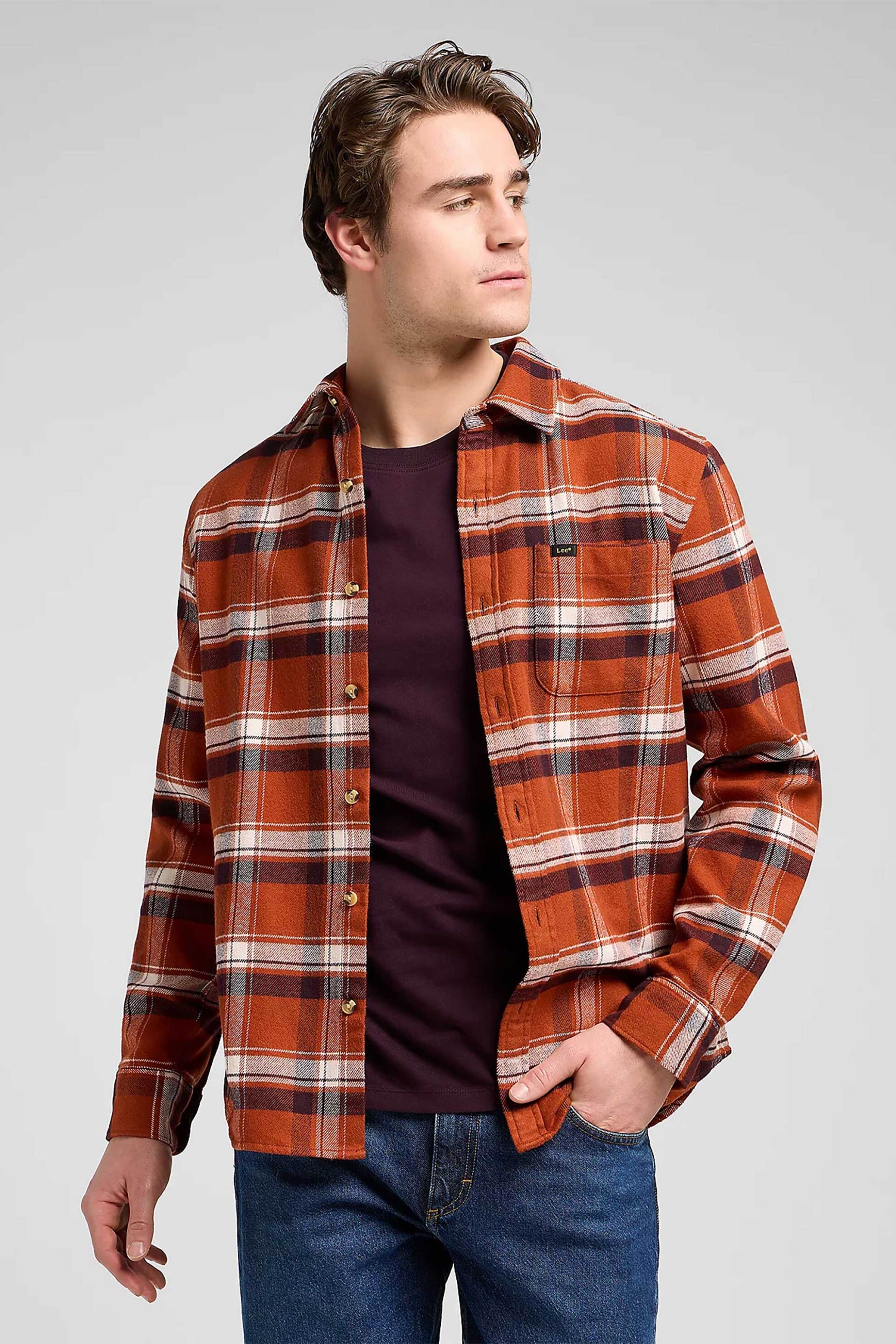 Lee® ανδρικό πουκάμισο με καρό σχέδιο και τσέπη με λογότυπο Relaxed Fit "Mercantile" - 112370563 Πορτοκαλί