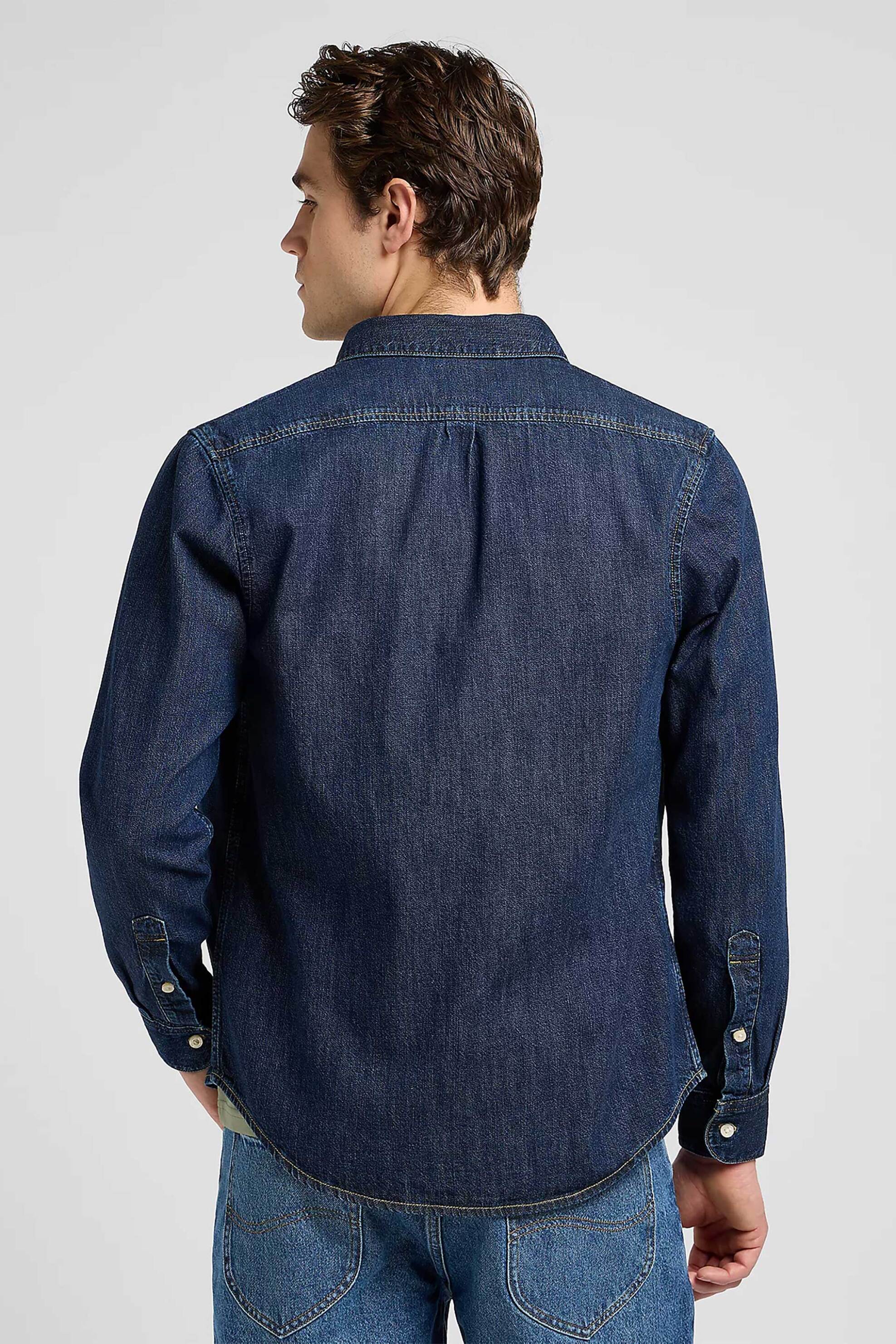 Lee Ανδρικό Denim Πουκάμισο Button Down με Τσέπη Regular Fit - 112370702 Blue Σκούρο