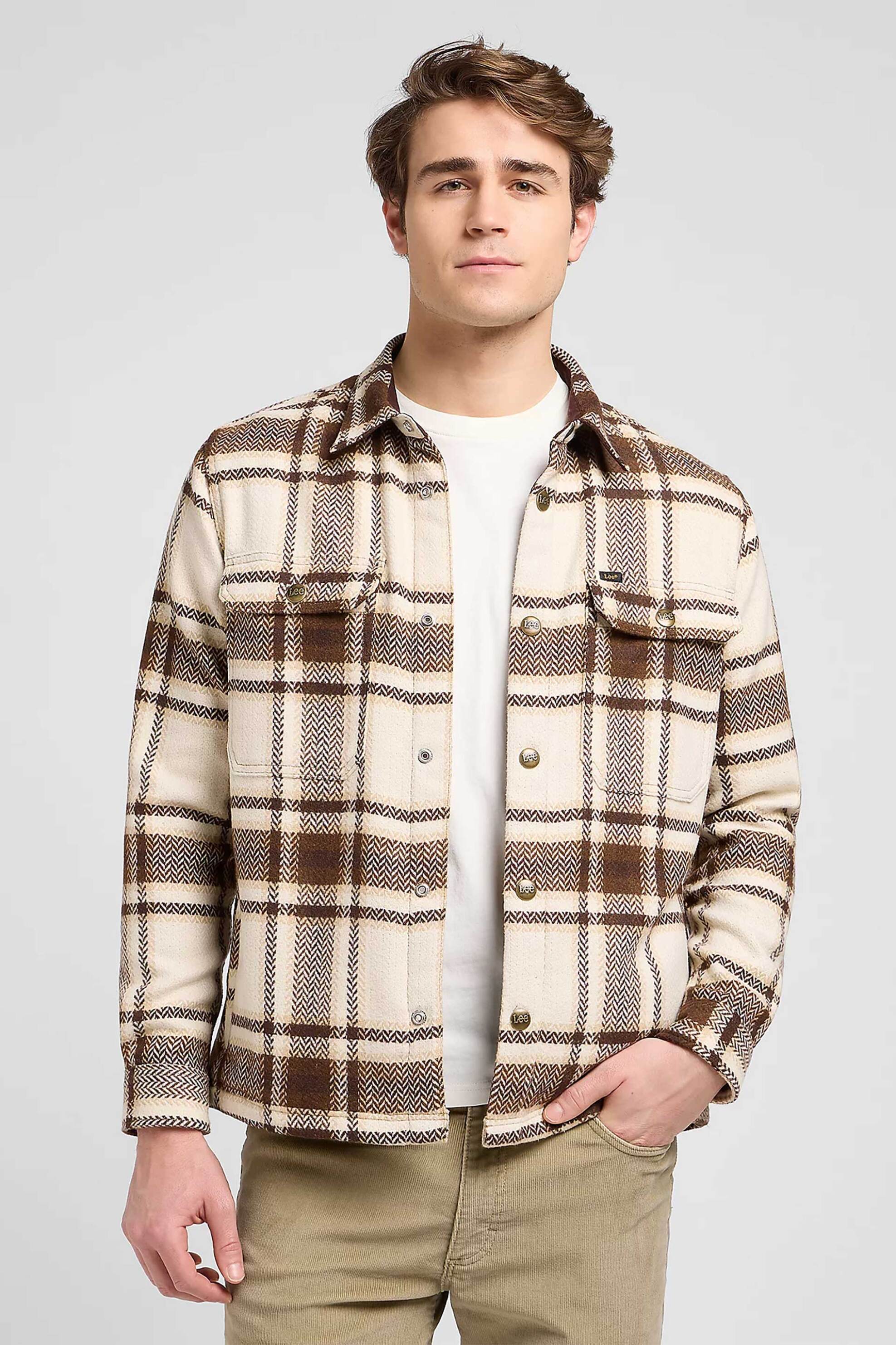 Lee® ανδρικό overshirt με καρό σχέδιο και τσέπες Relaxed Fit - 112371308 Καφέ