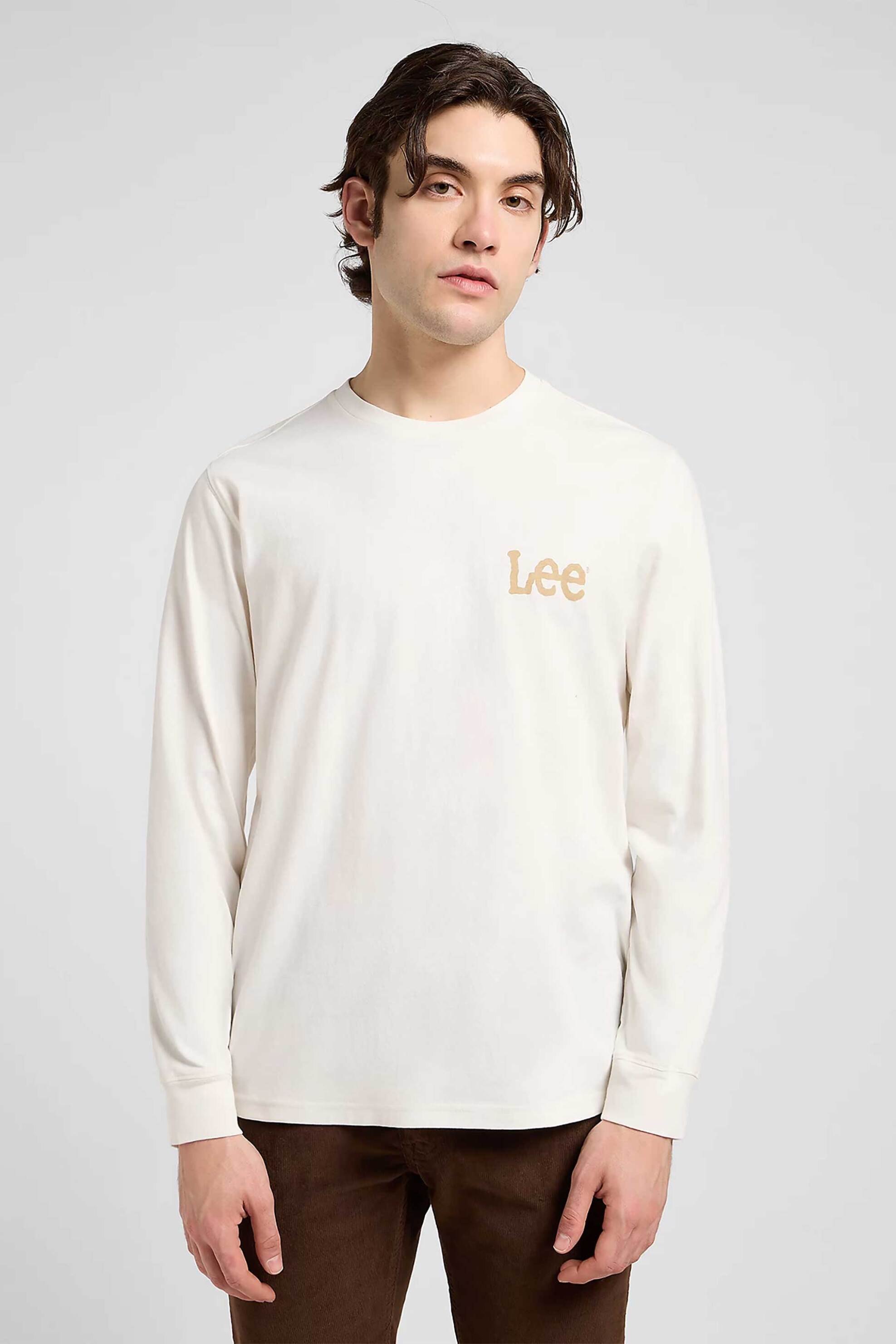 LEE Lee® ανδρική μακρυμάνικη μπλούζα με λογότυπο Regular Fit "Wobbly" - 112370507 Εκρού