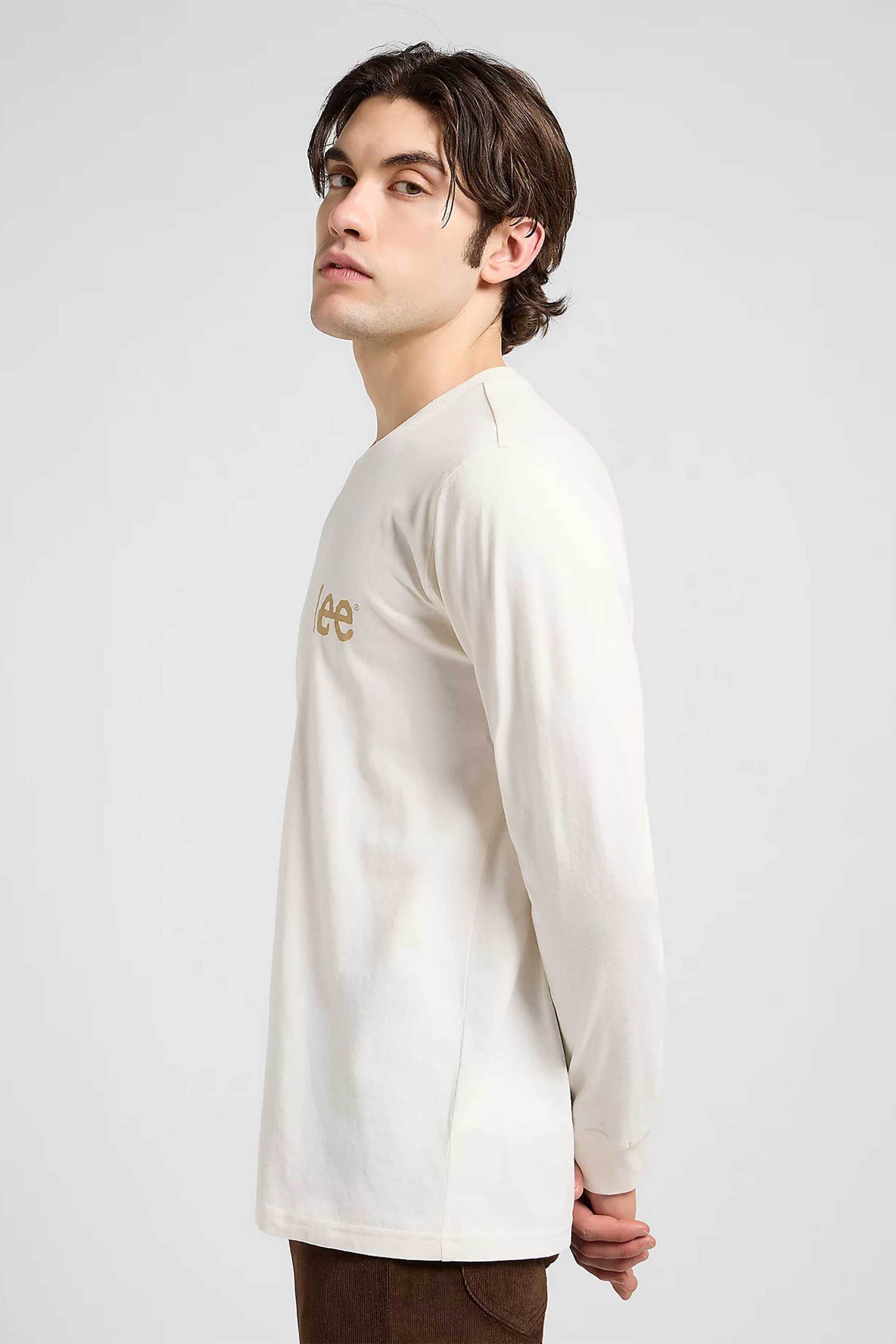 Lee® ανδρική μακρυμάνικη μπλούζα με λογότυπο Regular Fit "Wobbly" - 112370507 Εκρού φωτογραφία