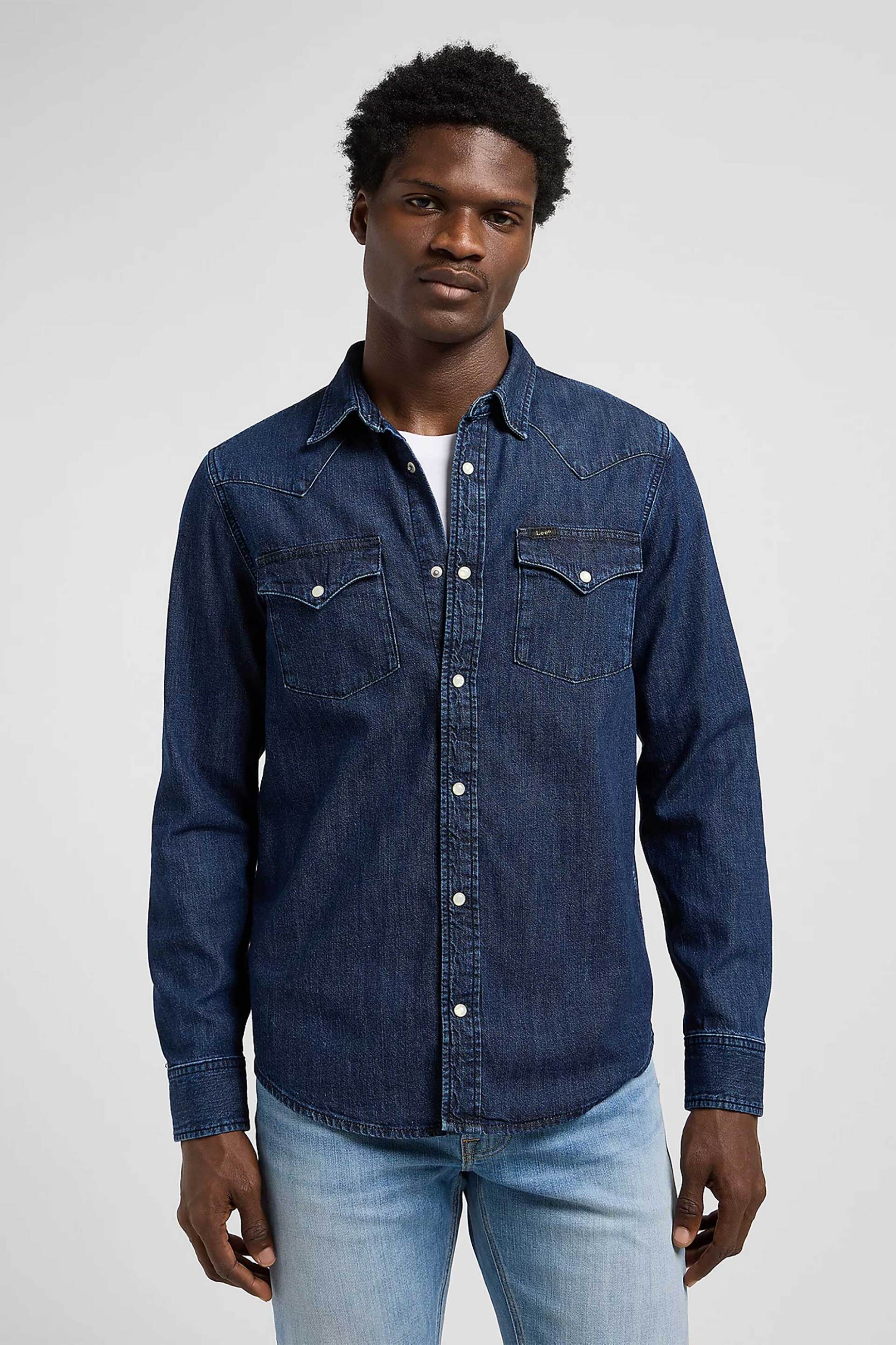 Lee® ανδρικό denim πουκάμισο με τσέπες Regular Fit "Western" - 112370561 Denim Blue Σκούρο