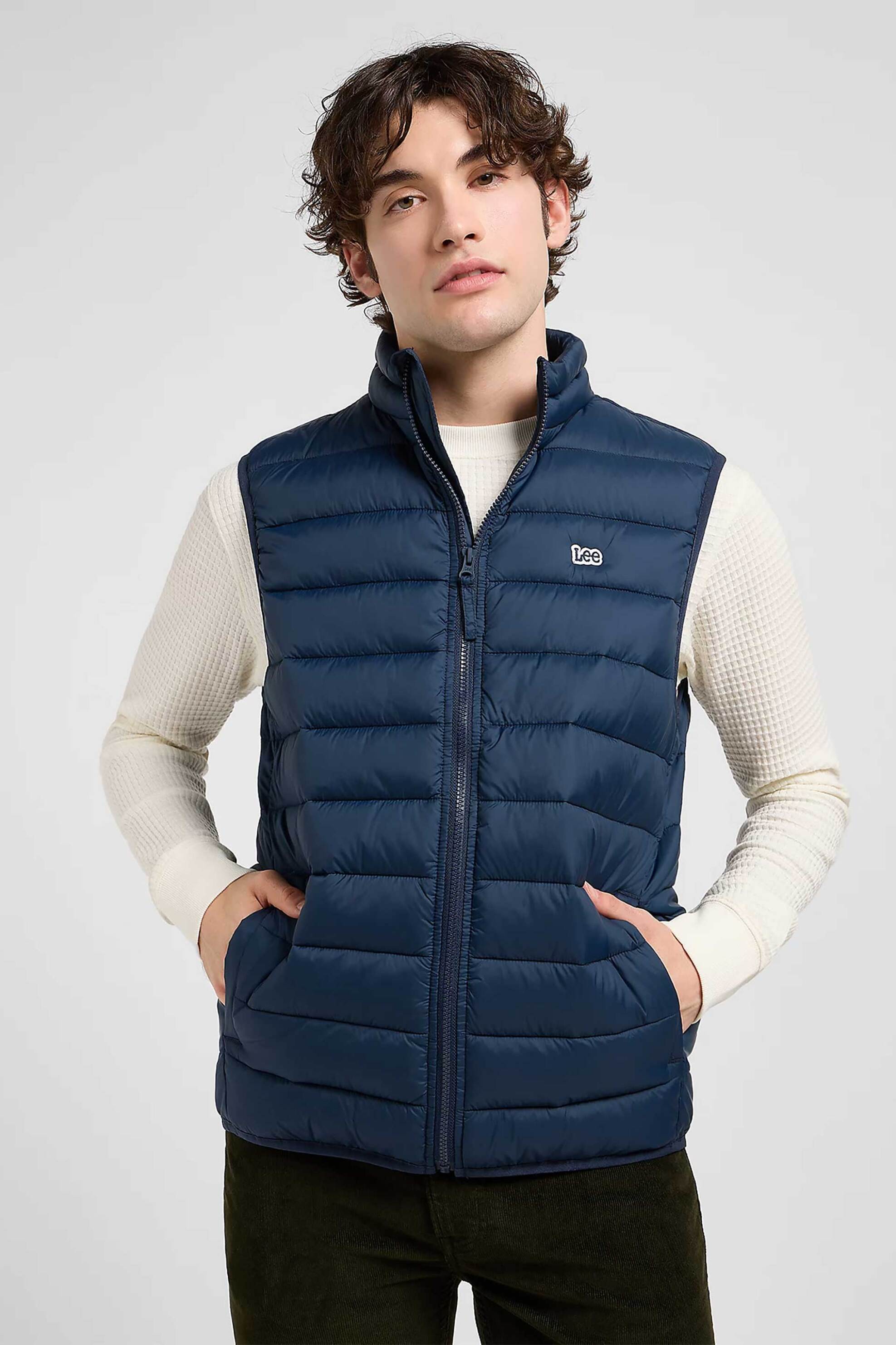 LEE Lee® ανδρικό αμάνικο μπουφάν με καπιτονέ σχέδιο και ψηλό λαιμό Regular Fit - 112370536 Μπλε Σκούρο