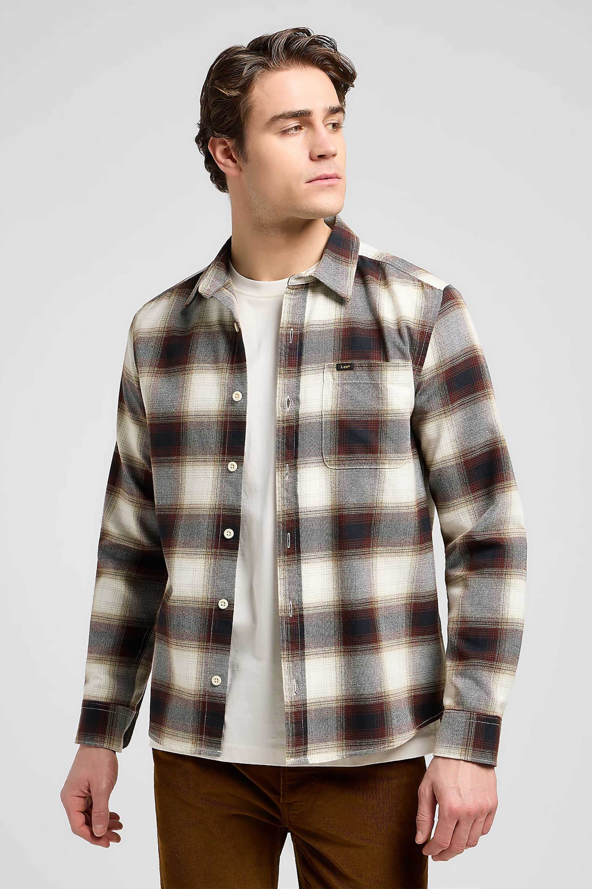 Lee® ανδρικό πουκάμισο με καρό σχέδιο και τσέπη με λογότυπο Regular Fit "Leesure" - 112370704 Καφέ
