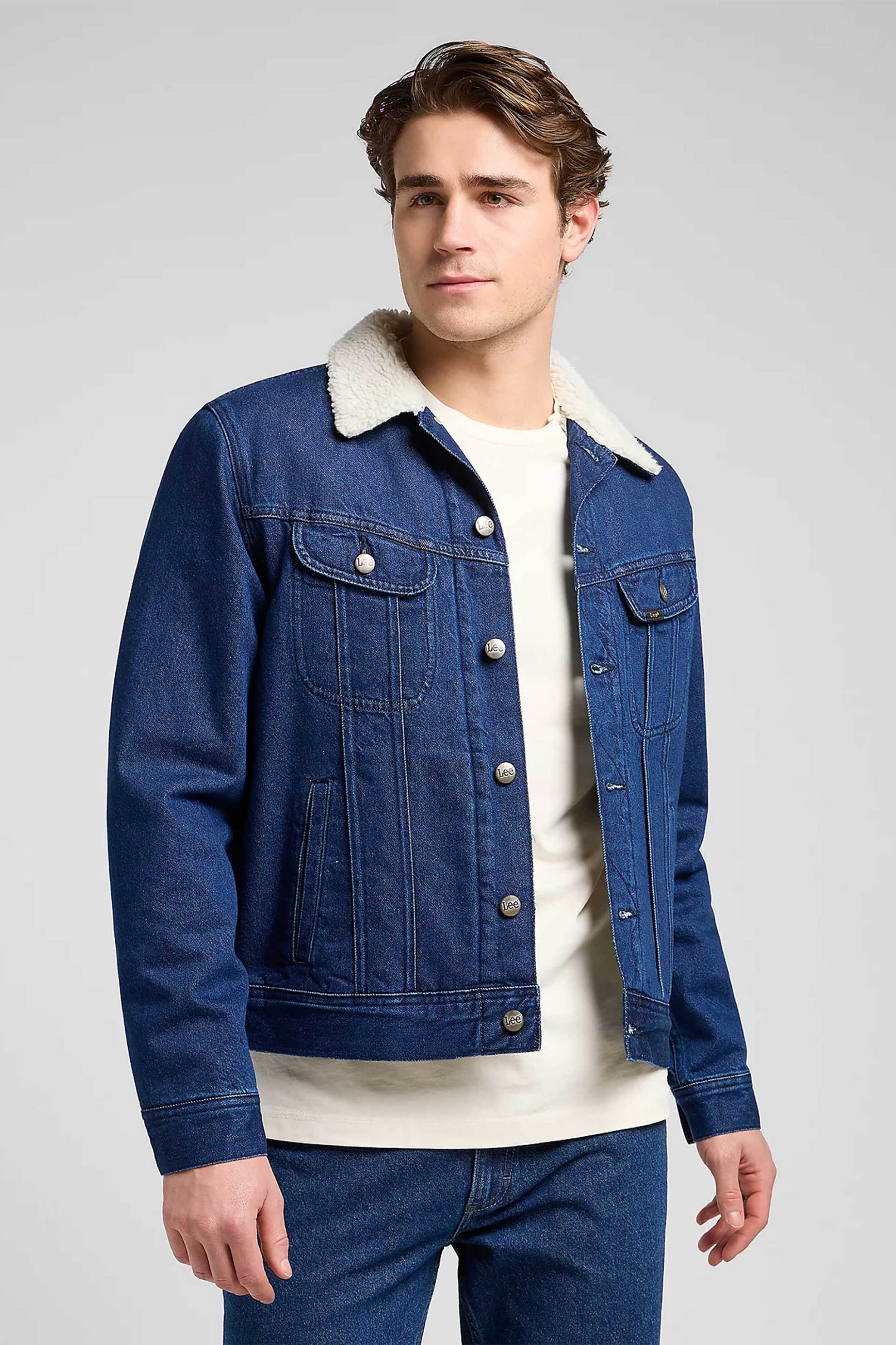 Lee® ανδρικό denim jacket με μπουκλέ γιακά Regular Fit - 112370428 Denim Blue