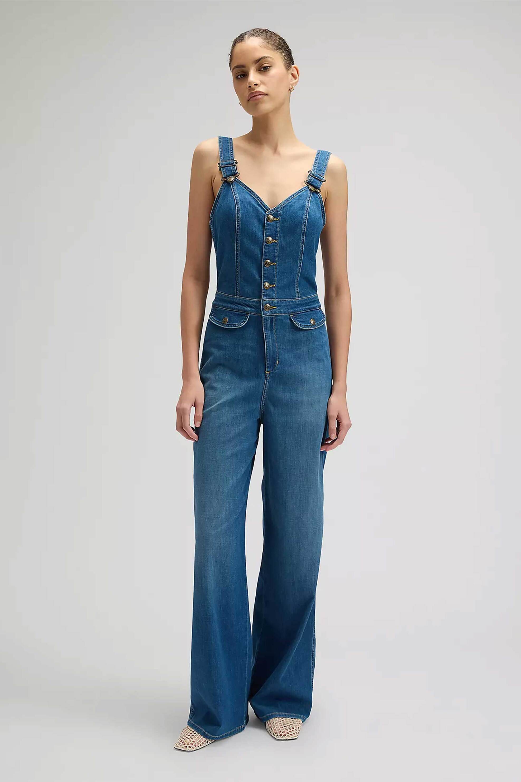 LEE Lee® γυναικεία denim ολόσωμη φόρμα με τιράντες και cut-out Slim Fit - 112376714 Denim Blue