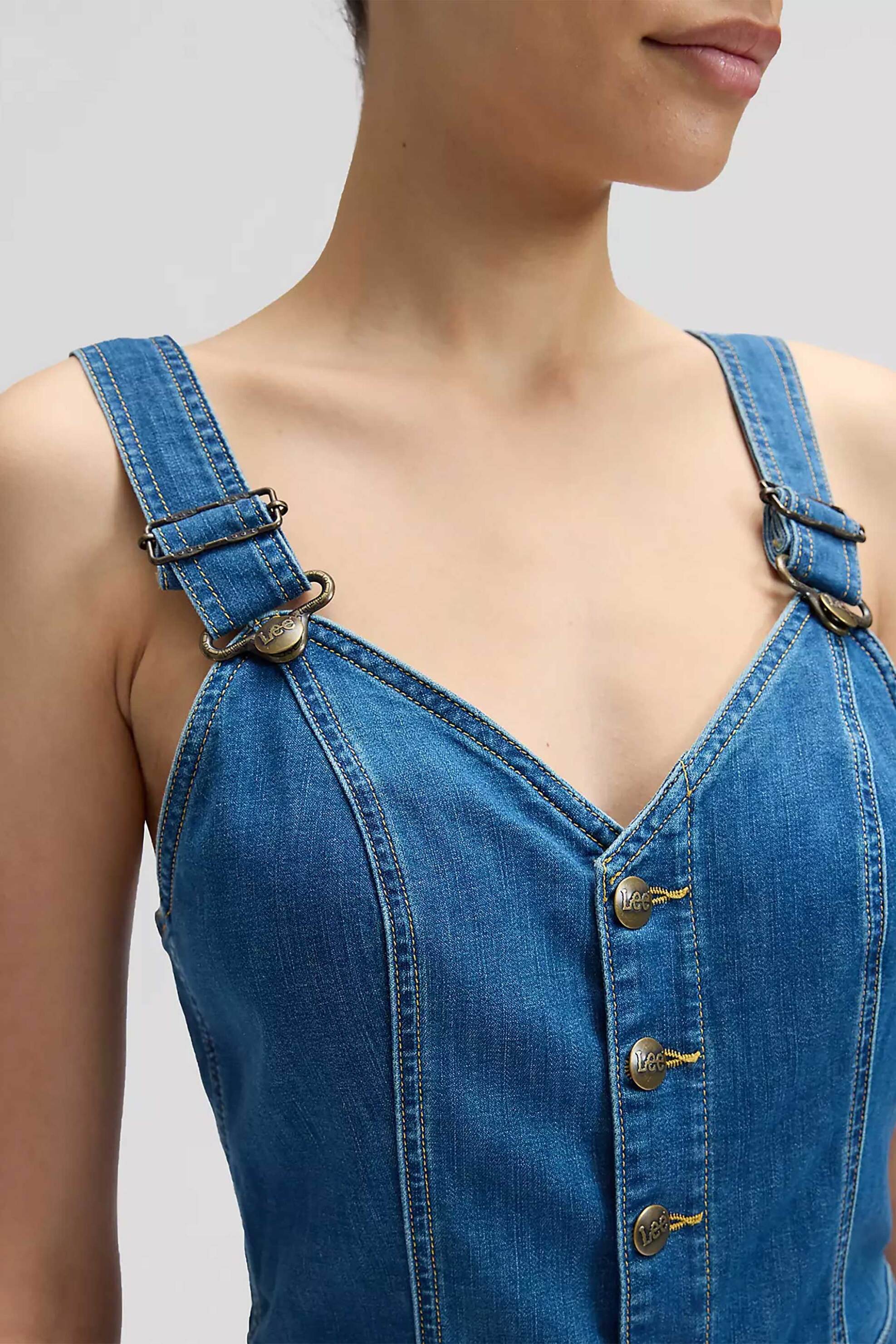 Lee® γυναικεία denim ολόσωμη φόρμα με τιράντες και cut-out Slim Fit - 112376714 Denim Blue φωτογραφία