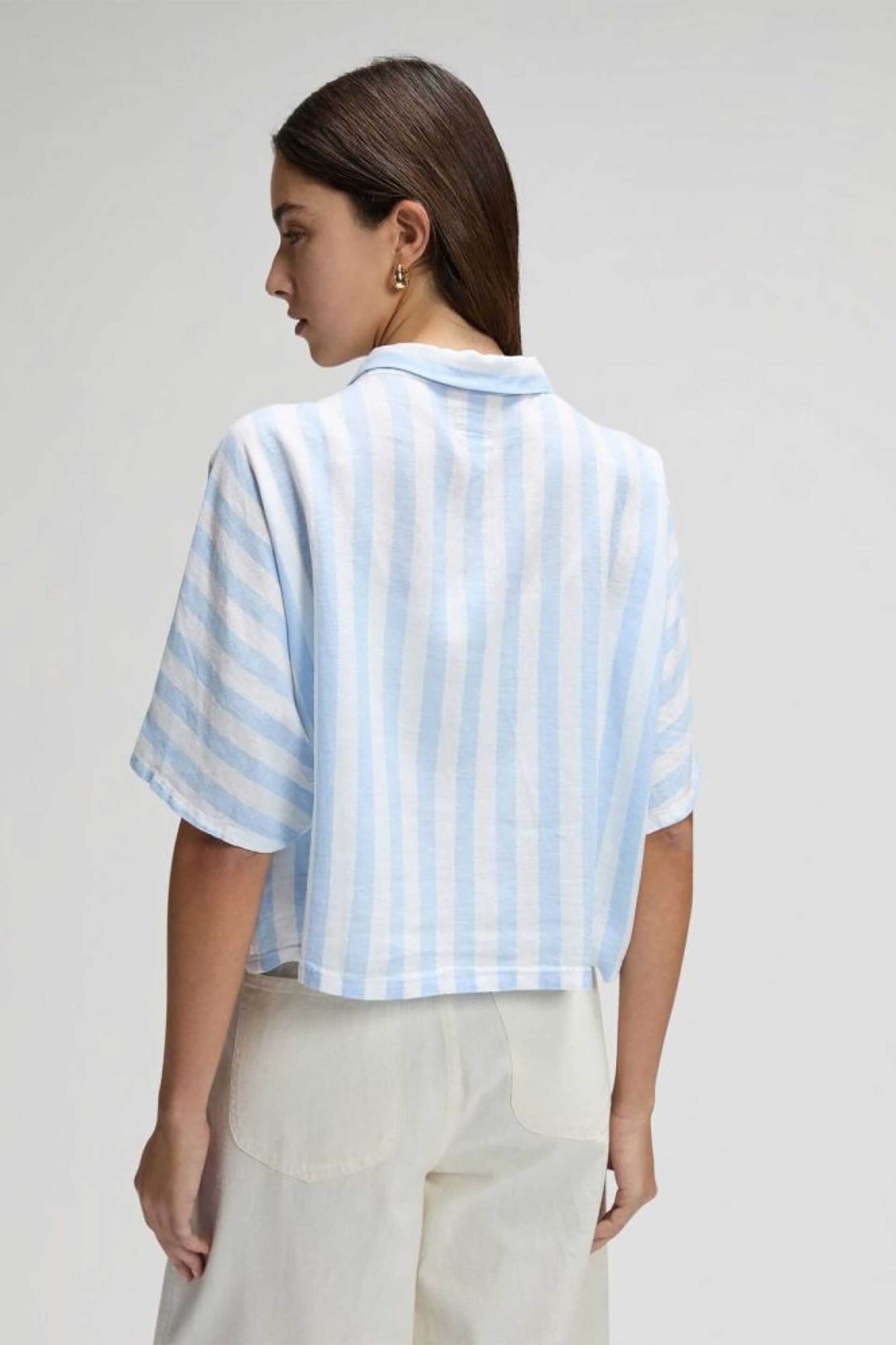 Lee Γυναικείο Πουκάμισο Cropped με Ριγέ Σχέδιο Regular Fit - 112378262 Γαλάζιο