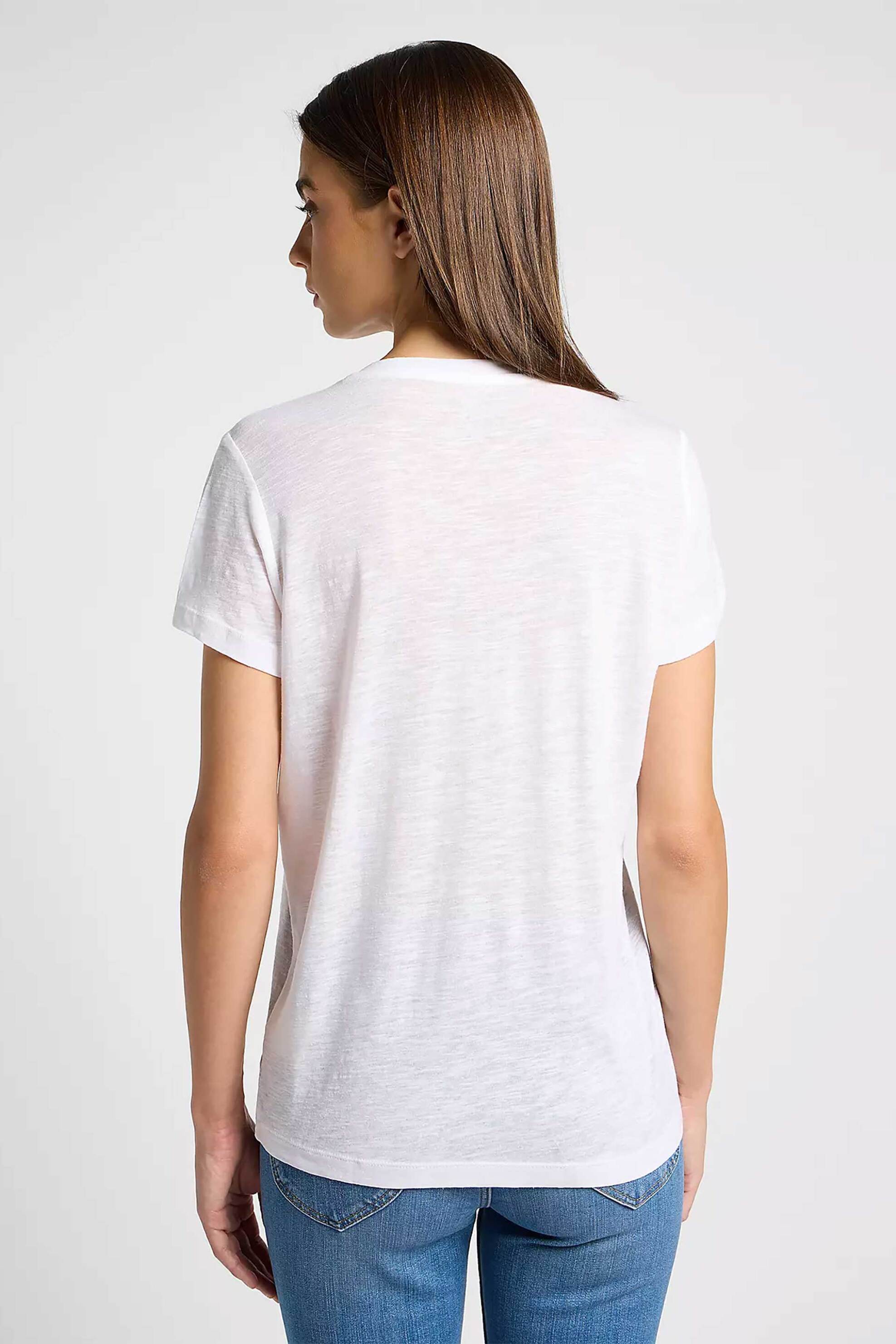 Lee Γυναικείο T-Shirt με V Και Κεντημένο Ton-Sur-Ton Λογότυπο Regular Fit - 112360426 Λευκό