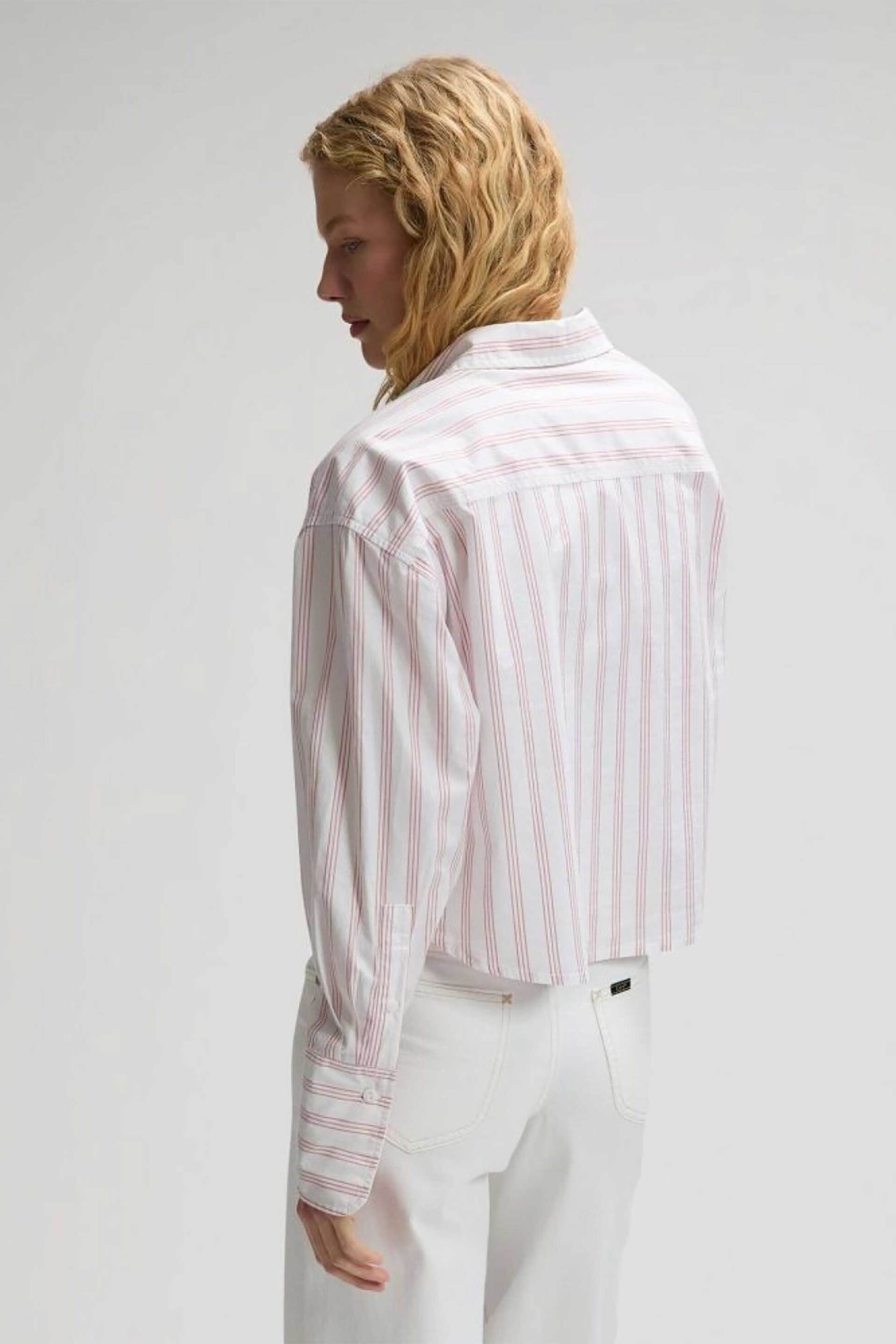 Lee Γυναικείο Πουκάμισο Cropped με Ριγέ Σχέδιο Regular Fit - 112378893 Ροζ