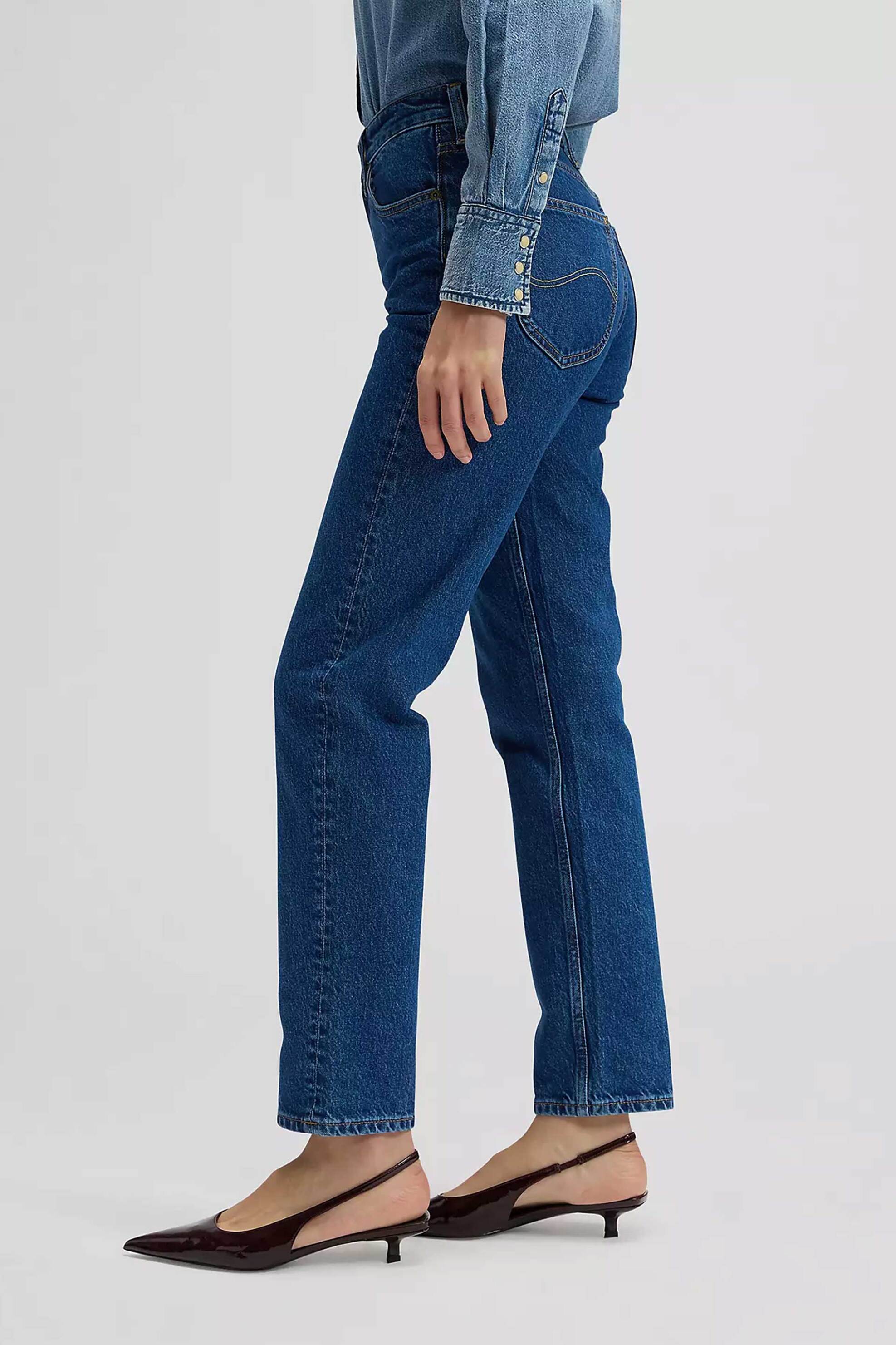 Lee® γυναικείο ψηλόμεσο τζιν παντελόνι cropped πεντάτσεπο Regular Straight Fit "Carol" - 112378910 Denim Blue φωτογραφία