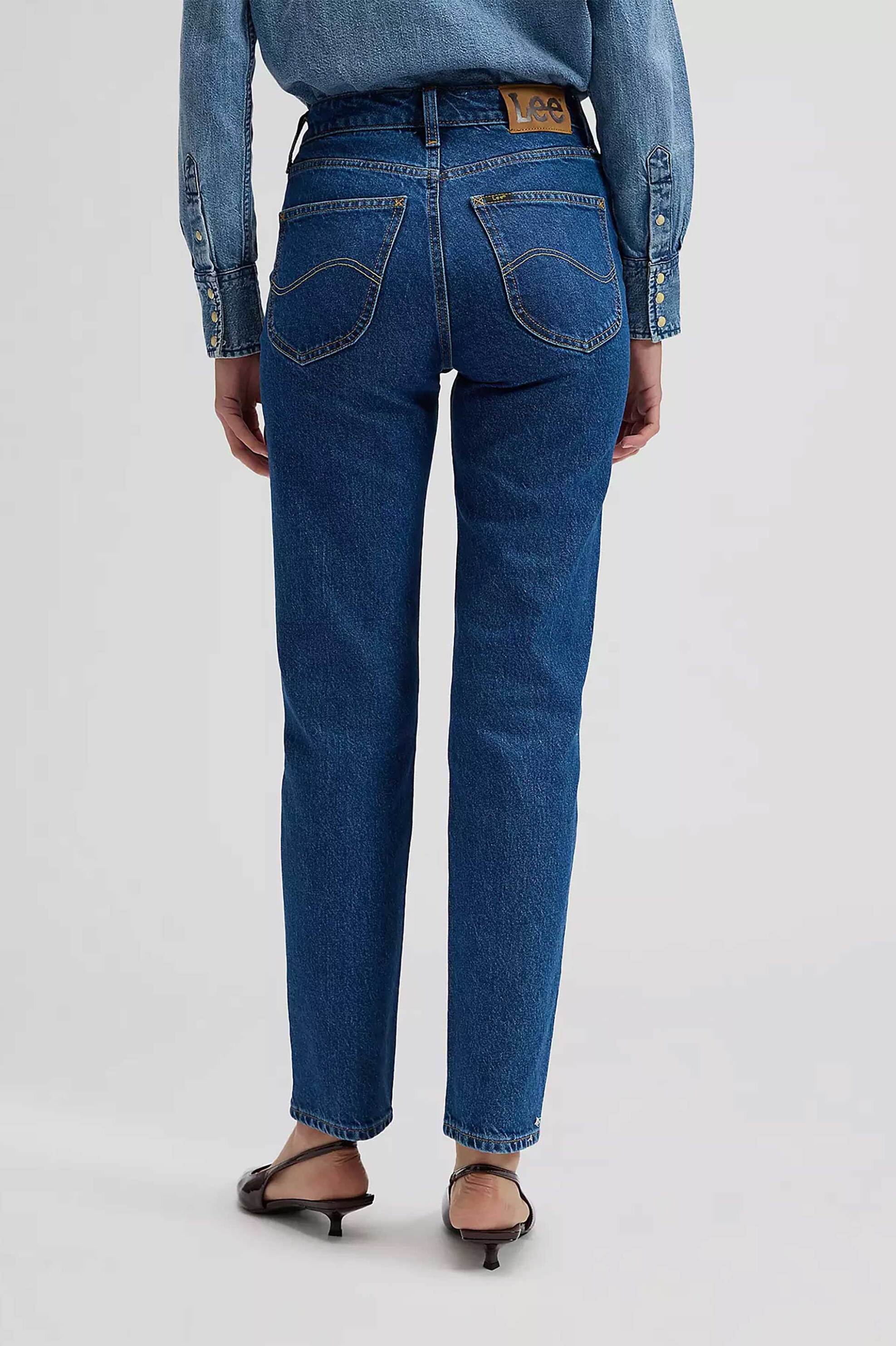 Lee® γυναικείο ψηλόμεσο τζιν παντελόνι cropped πεντάτσεπο Regular Straight Fit "Carol" - 112378910 Denim Blue φωτογραφία