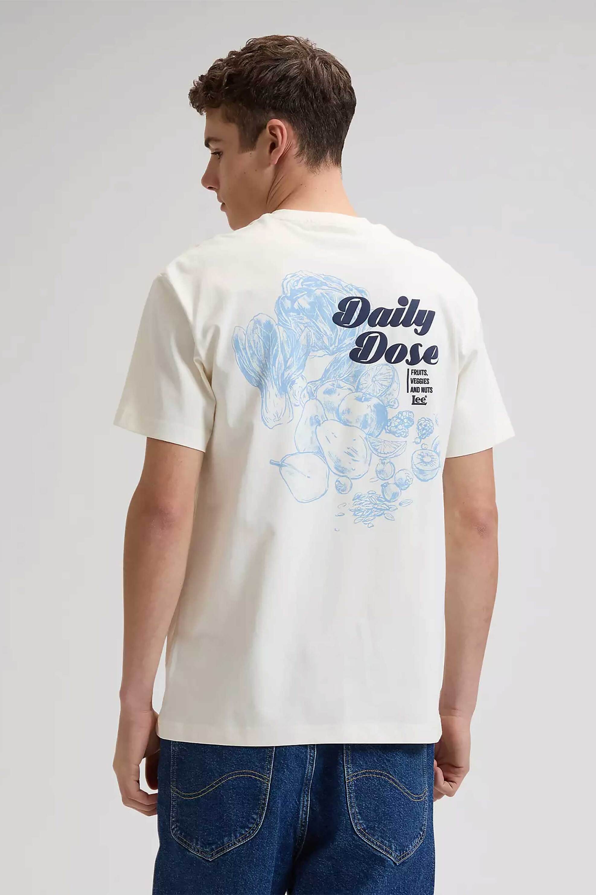 Lee Ανδρικό T-Shirt με Λογότυπο Και Print Στο Πίσω Μέρος Relaxed Fit Daily Dose - 112376393 Υπόλευκο