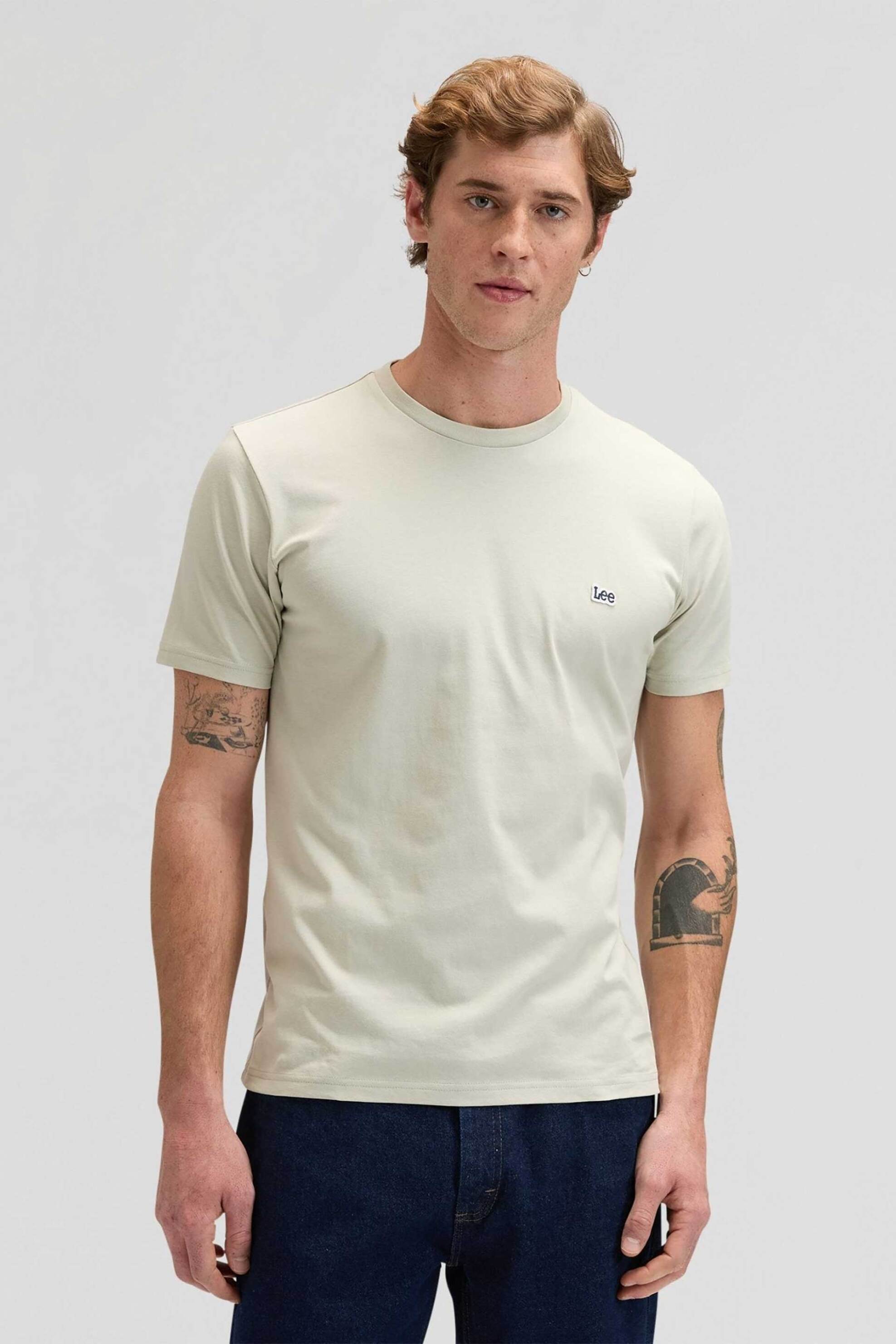 Lee® ανδρικό T-shirt με logo patch Regular Fit - 112376454 Κρέμ