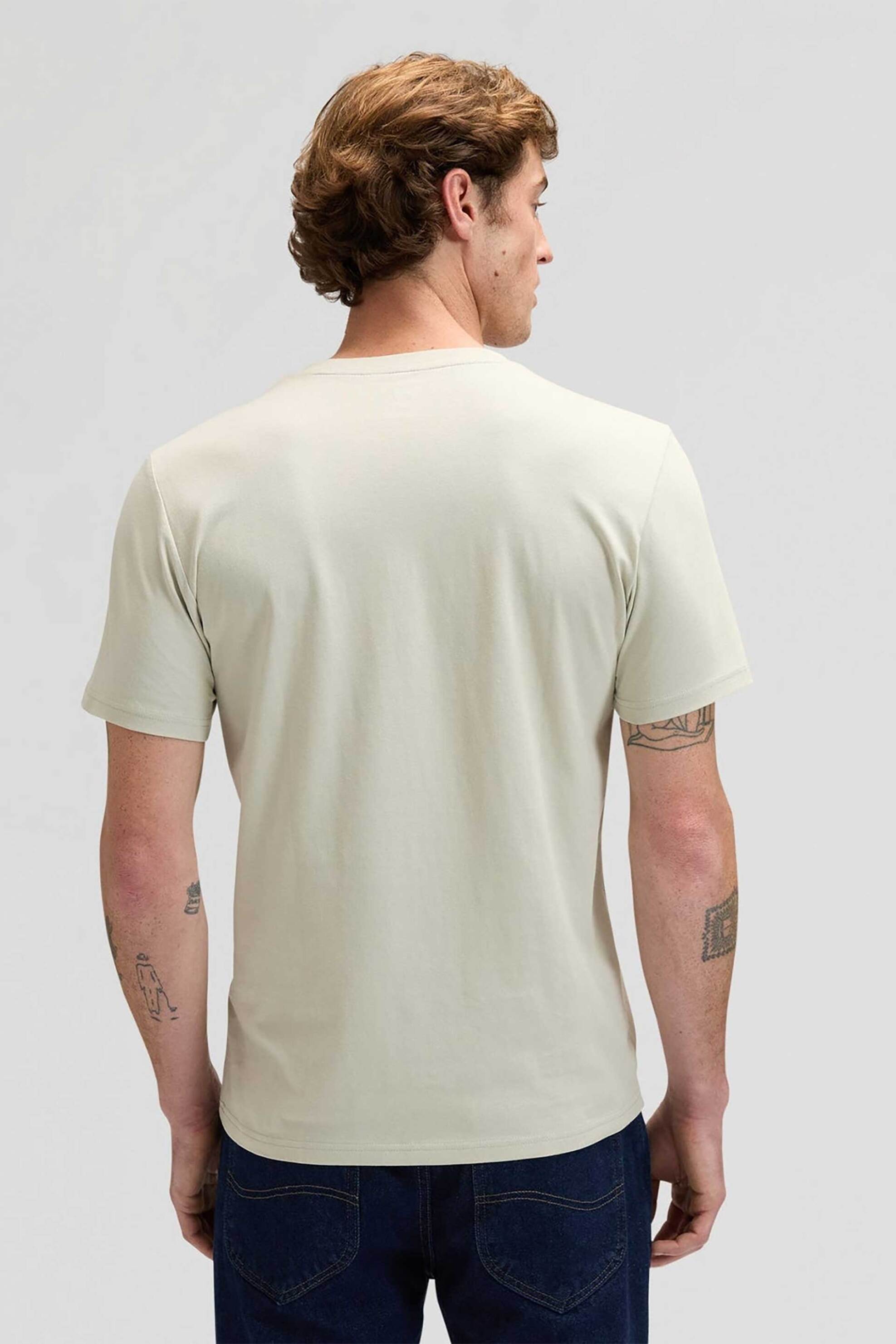 Lee Ανδρικό T-Shirt με Logo Patch Regular Fit - 112376454 Κρέμ