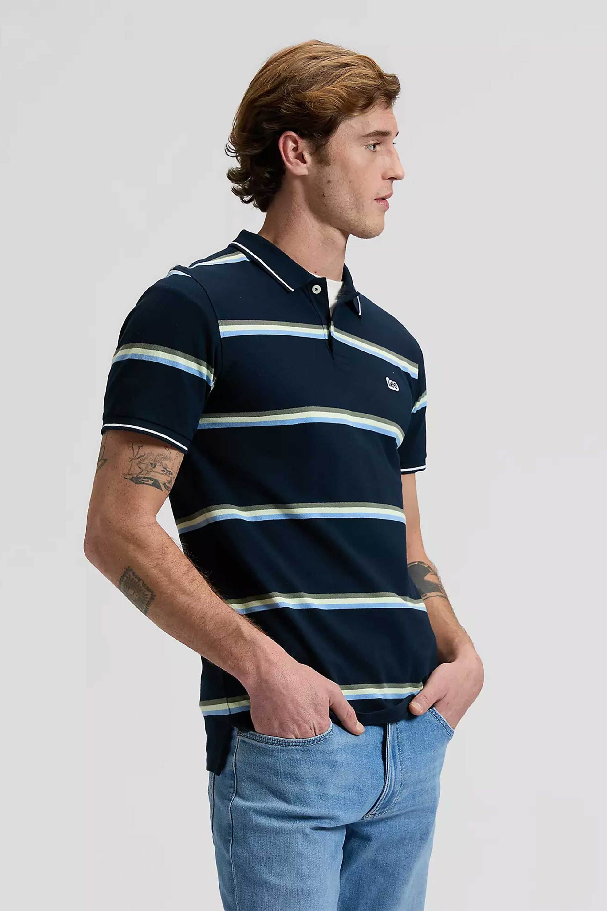 Lee® ανδρική μπλούζα πόλο πικέ με ριγέ σχέδιο και κεντημένο λογότυπο Regular Fit - 112376485 Μπλε Σκούρο