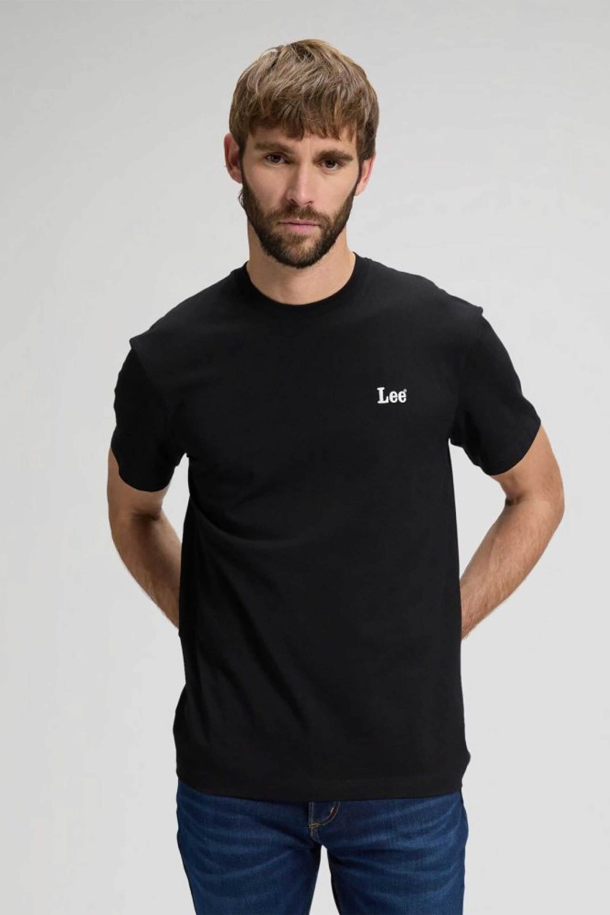 Lee® ανδρικό T-shirt με κεντημένο λογότυπο Regular Fit - 112376492 Μαύρο