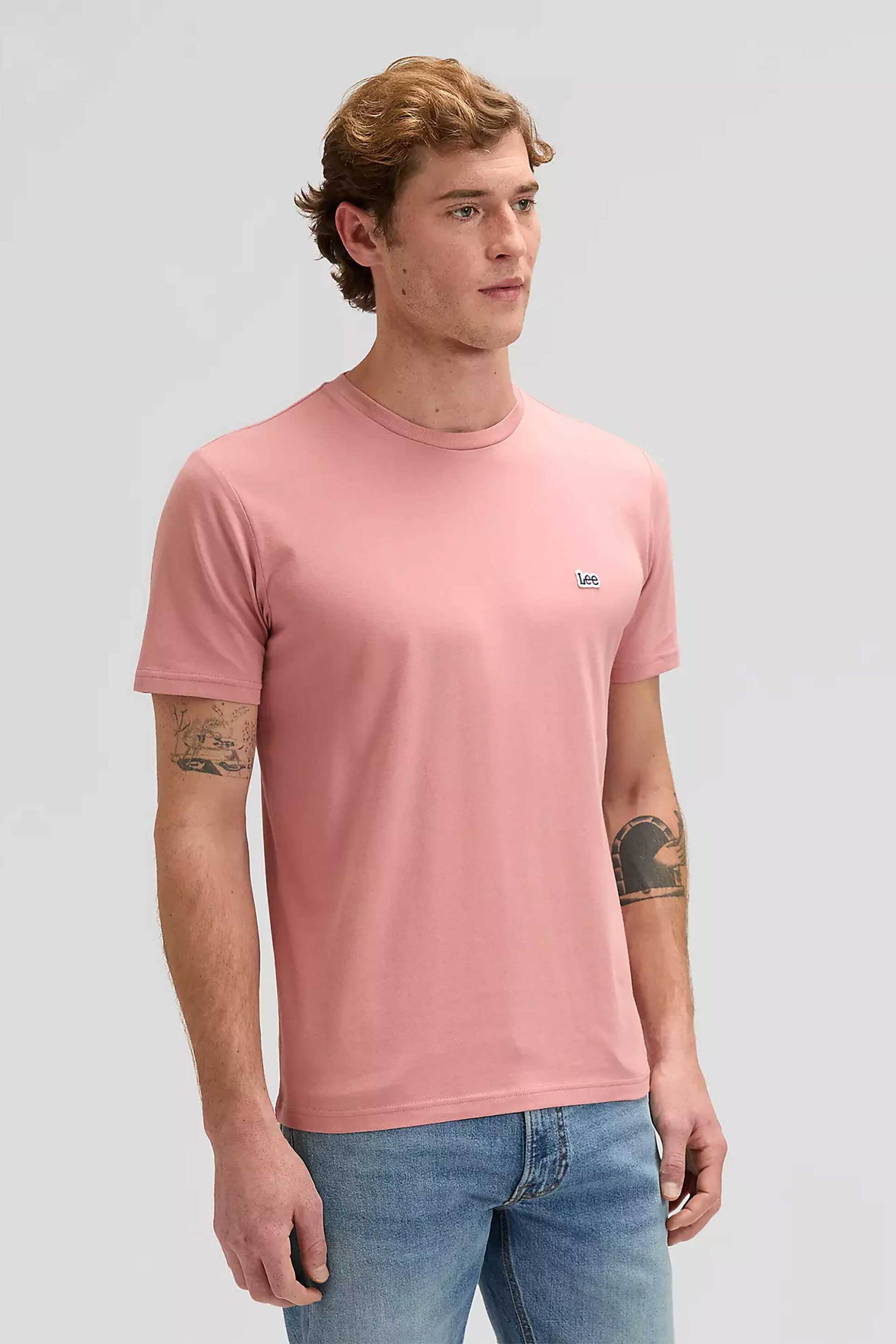 Lee® ανδρικό T-shirt με logo patch Regular Fit - 112376927 Ροζ