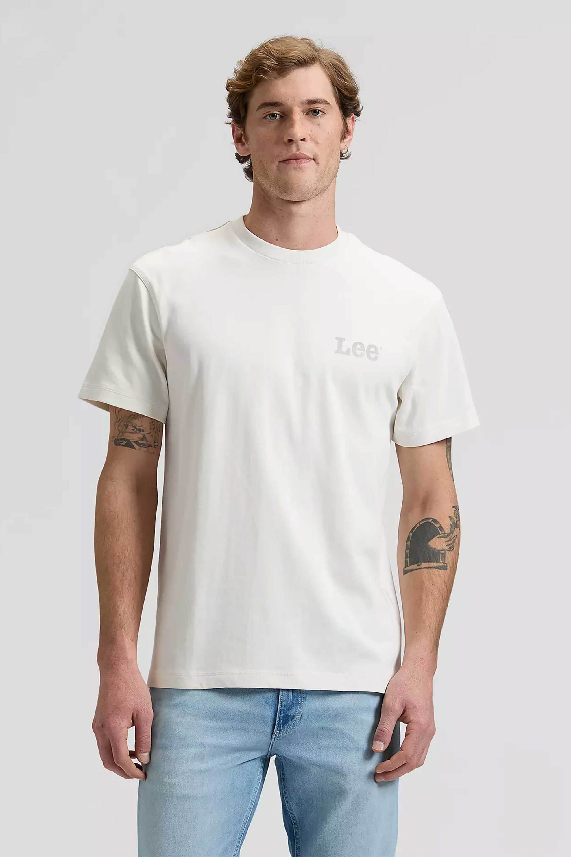 Lee® ανδρικό T-shirt με λογότυπο και lettering στο πίσω μέρος Relaxed Fit "Workwear" - 112378768 Υπόλευκο