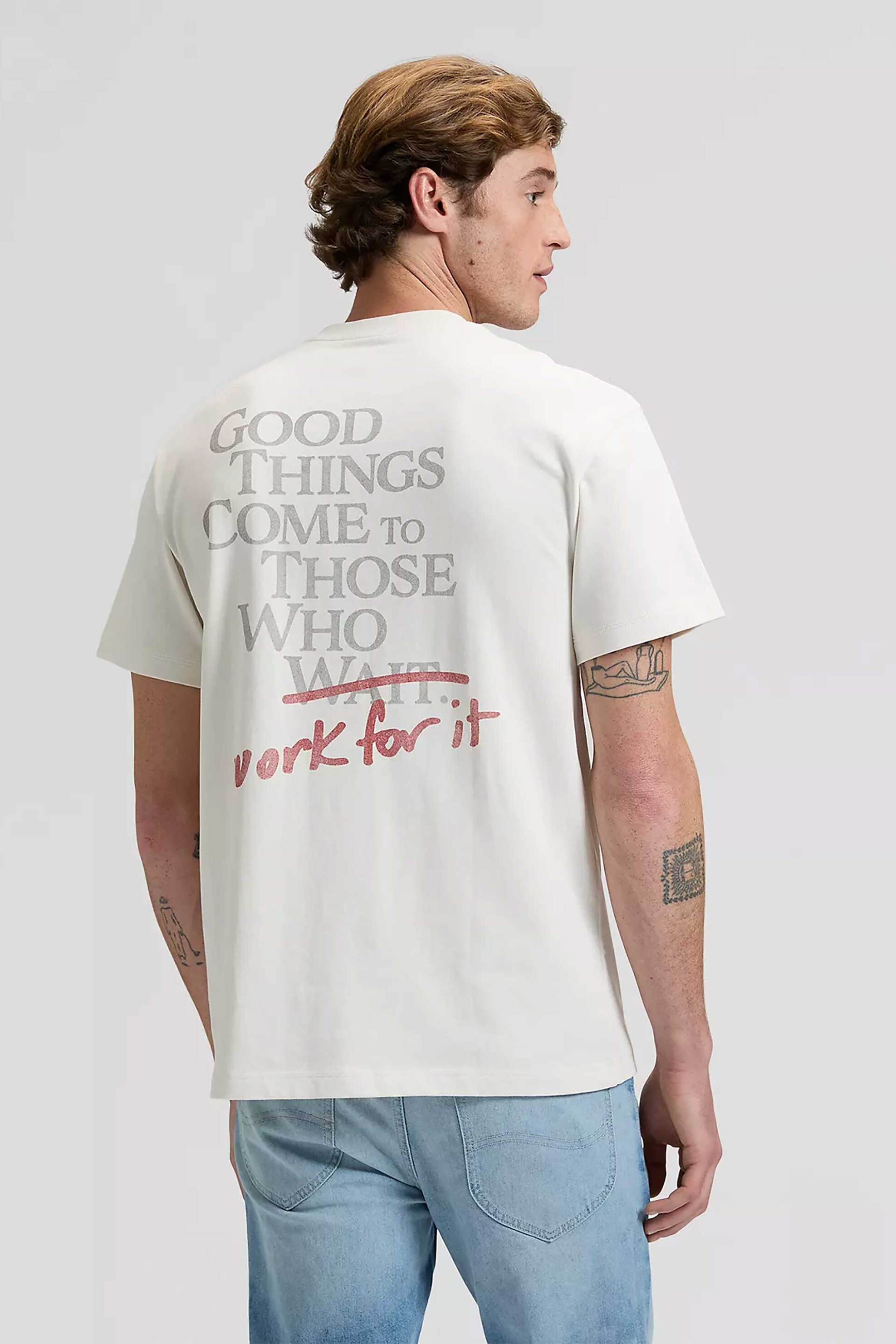 Lee Ανδρικό T-Shirt με Λογότυπο Και Lettering Στο Πίσω Μέρος Relaxed Fit Workwear - 112378768 Υπόλευκο