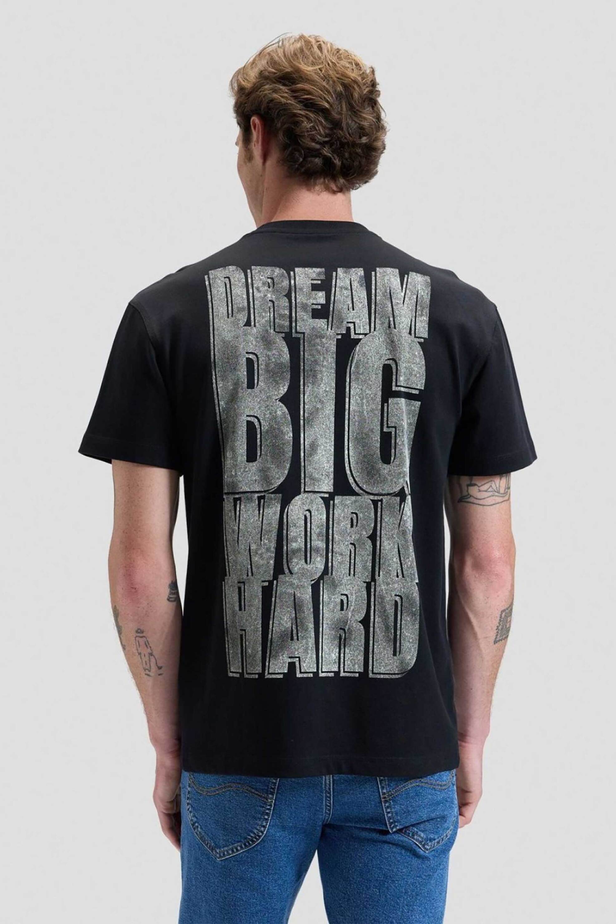 Lee Ανδρικό T-Shirt με Λογότυπο Και Lettering Στο Πίσω Μέρος Relaxed Fit Workwear - 112378770 Μαύρο