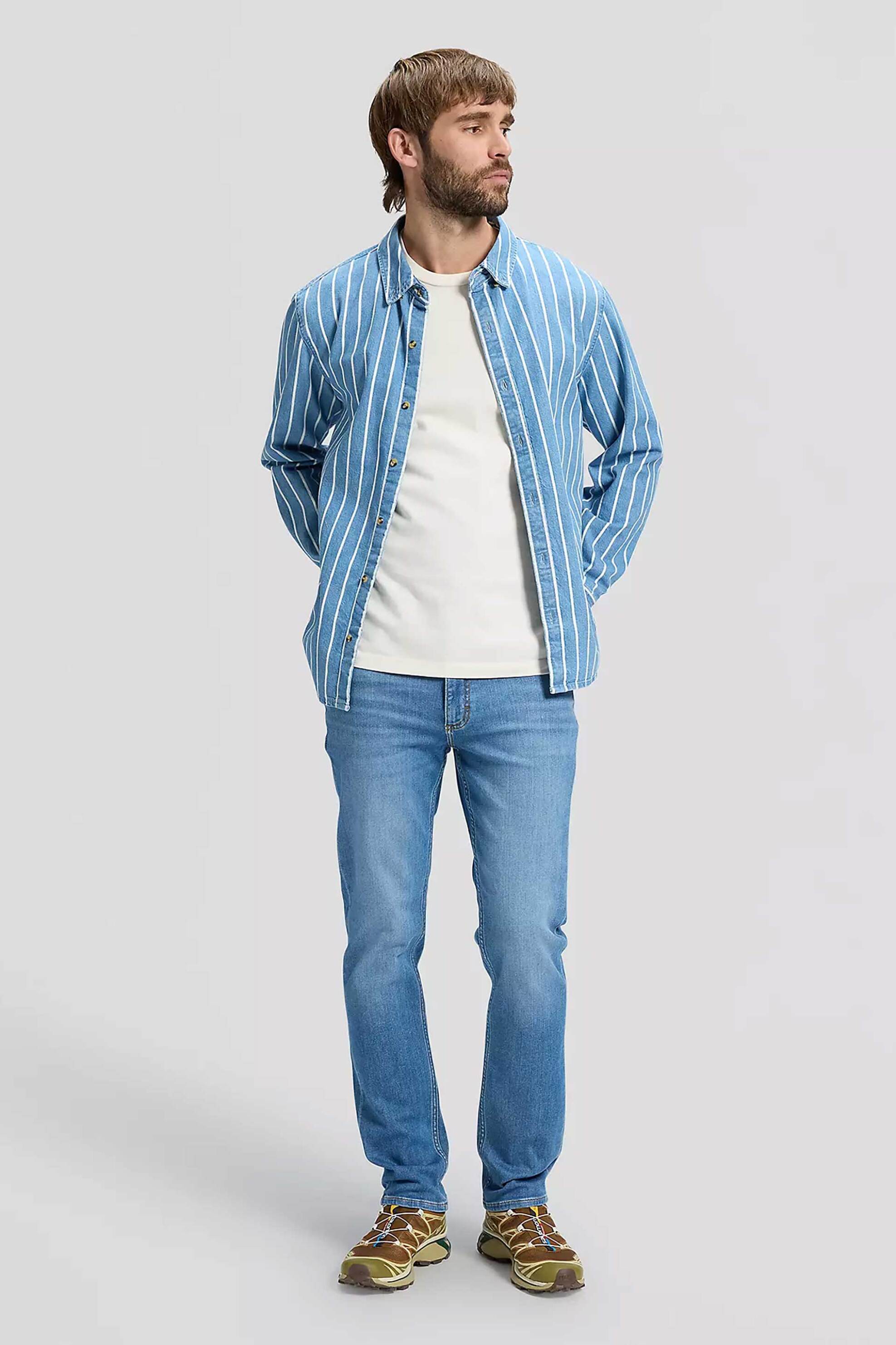 Lee® ανδρικό τζιν παντελόνι πεντάτσεπο Slim Straight Fit "Rider" - 112376332 Denim Blue