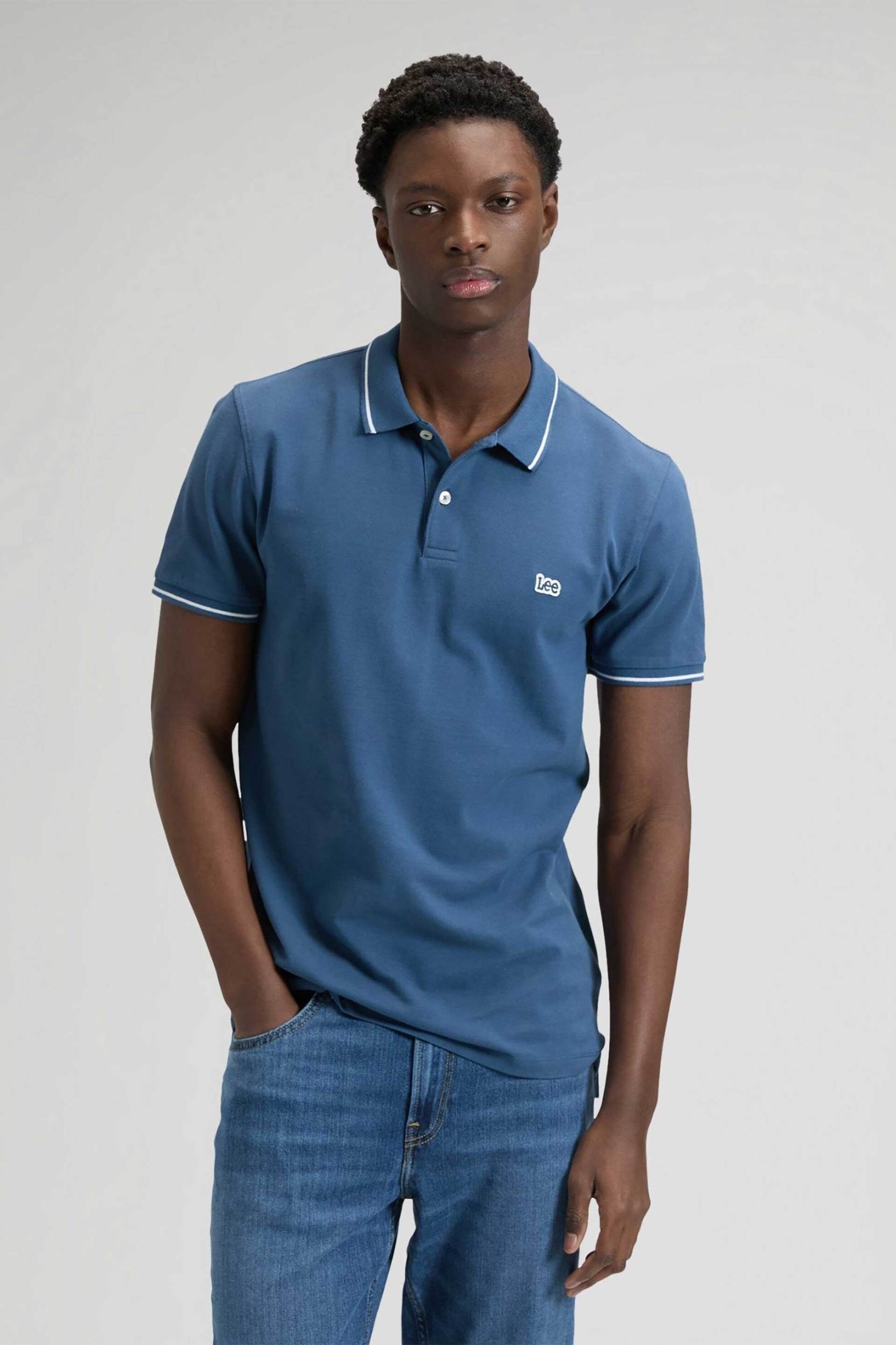 Lee® ανδρική μπλούζα πόλο πικέ με κεντημένο λογότυπο Regular Fit - 112376432 Μπλε