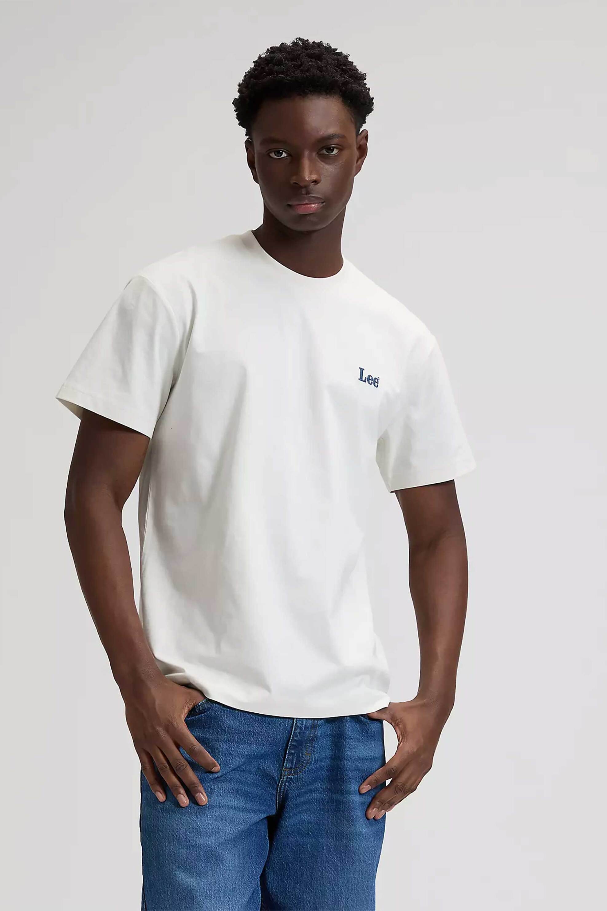 Lee® ανδρικό T-shirt με κεντημένο λογότυπο Regular Fit - 112376490 Υπόλευκο