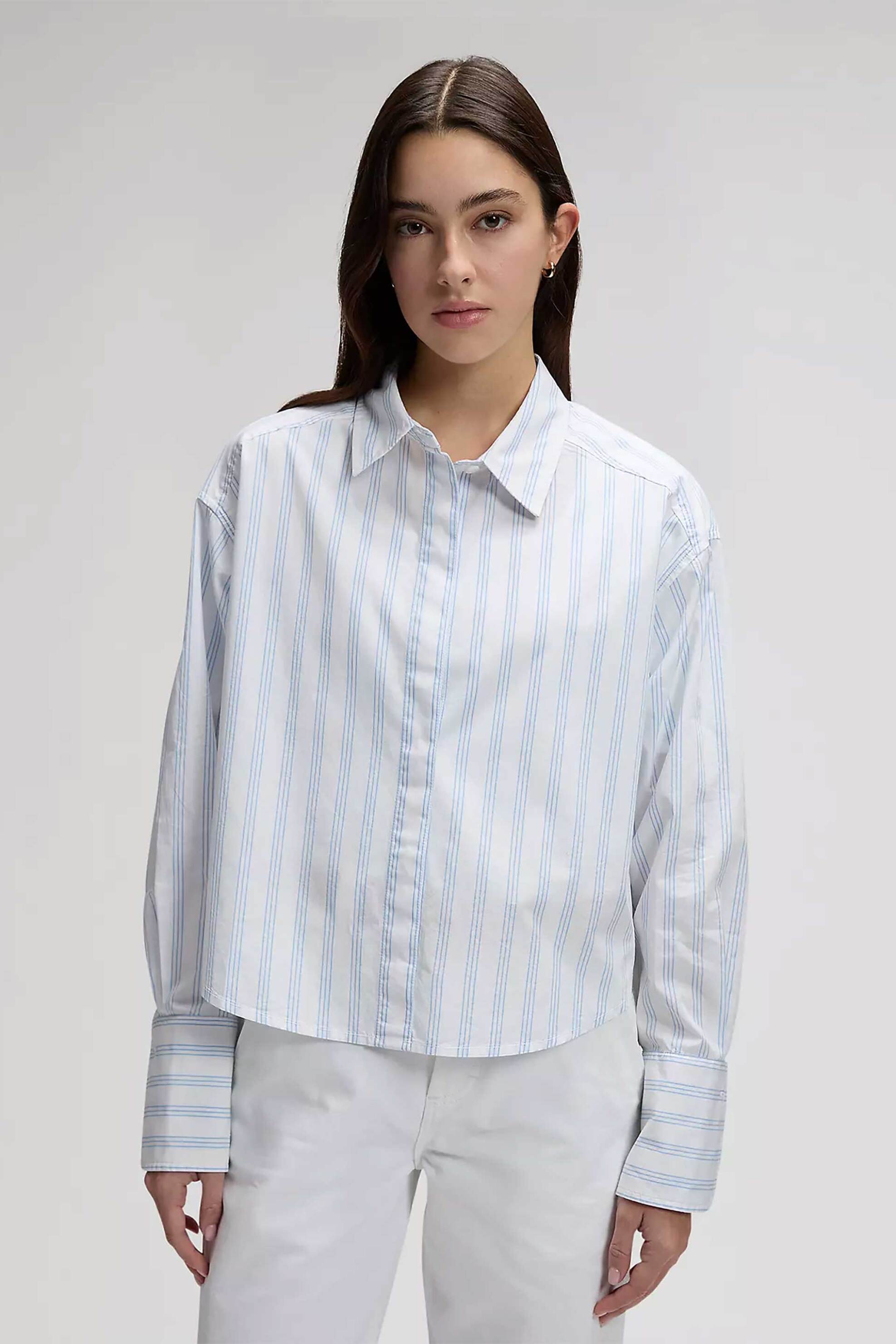 Lee® γυναικείο πουκάμισο cropped με ριγέ σχέδιο Regular Fit - 112376967 Μπλε Ανοιχτό