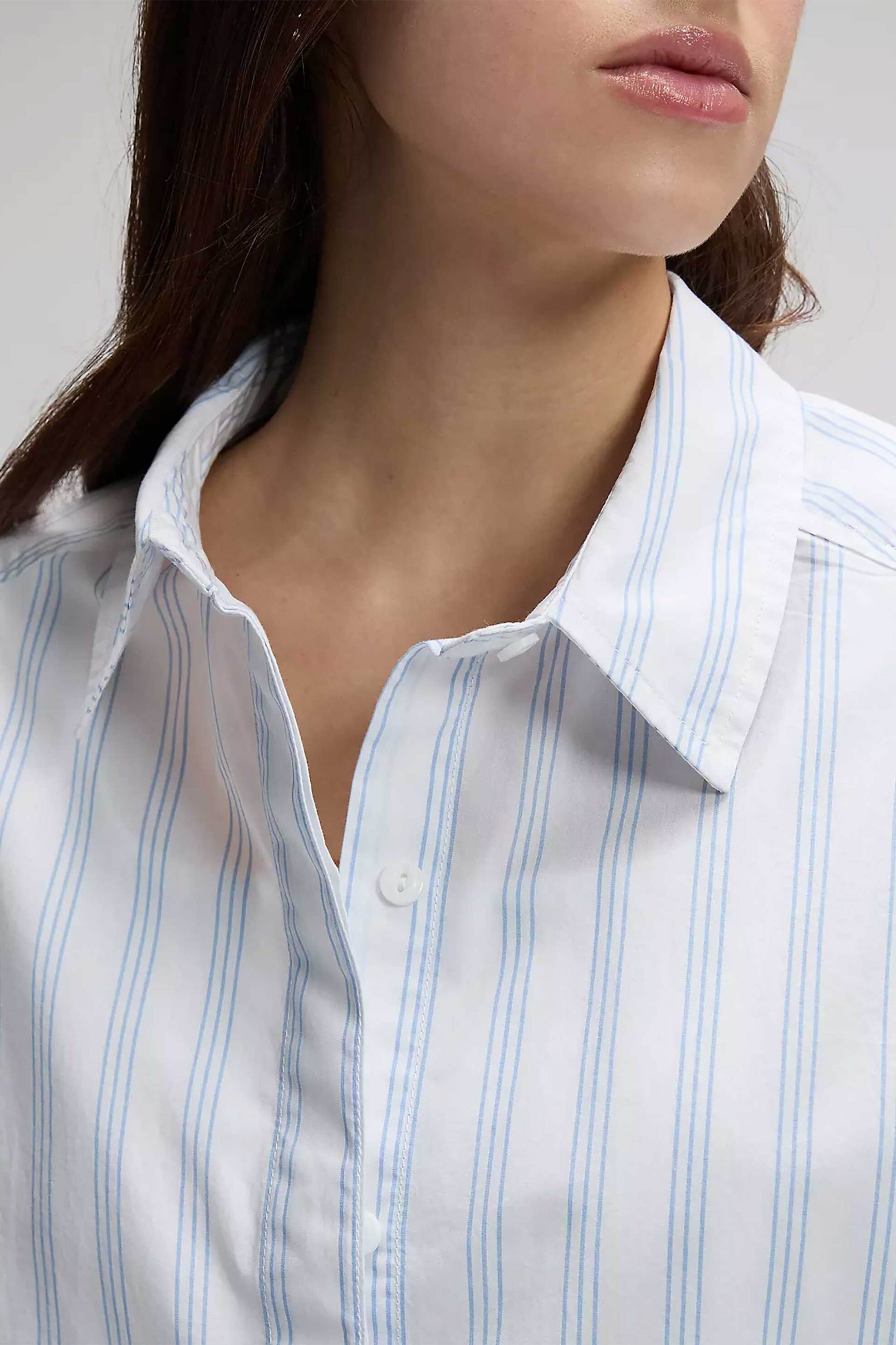 Lee® γυναικείο πουκάμισο cropped με ριγέ σχέδιο Regular Fit - 112376967 Μπλε Ανοιχτό
