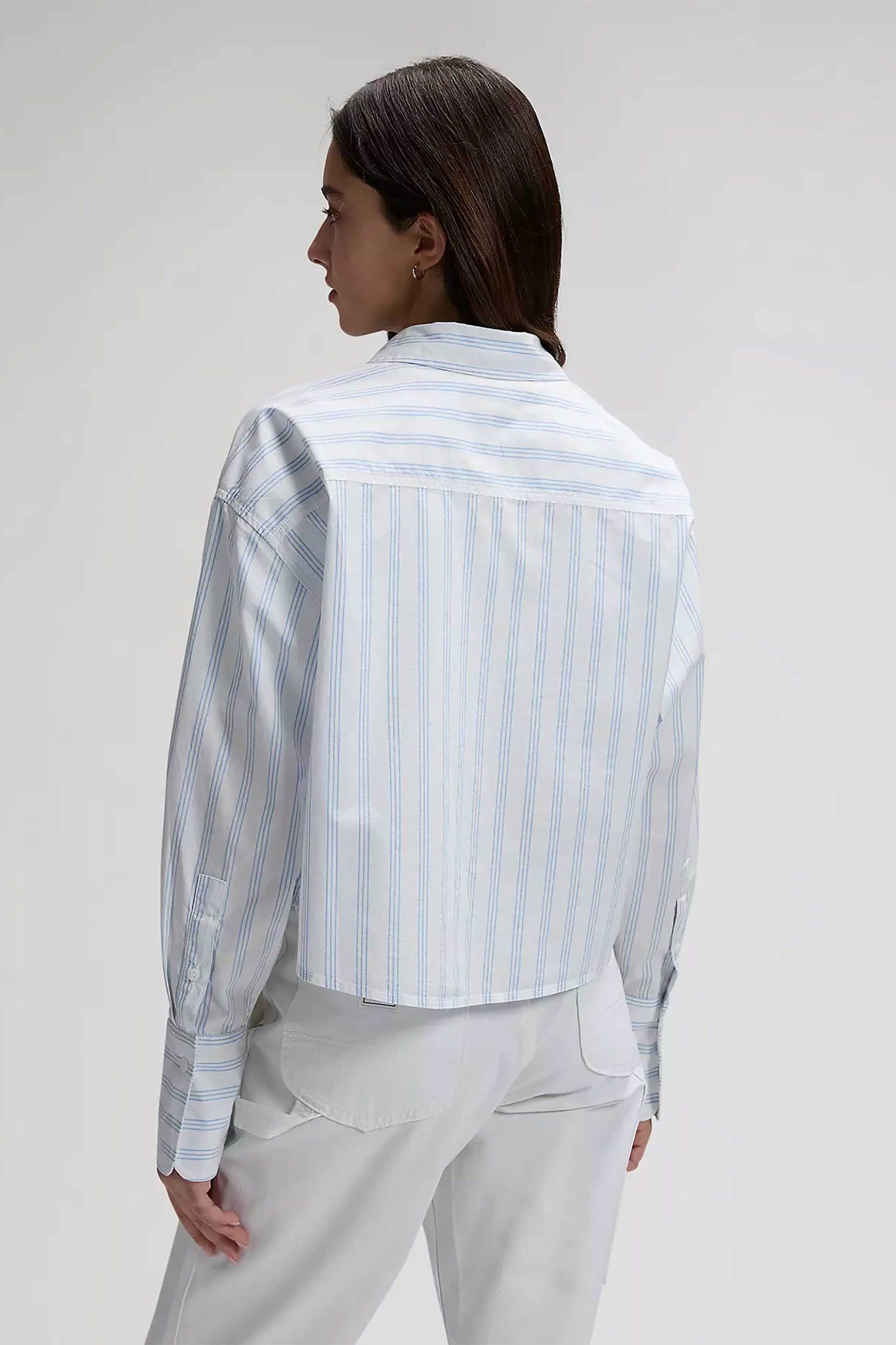 Lee Γυναικείο Πουκάμισο Cropped με Ριγέ Σχέδιο Regular Fit - 112376967 Μπλε Ανοιχτό