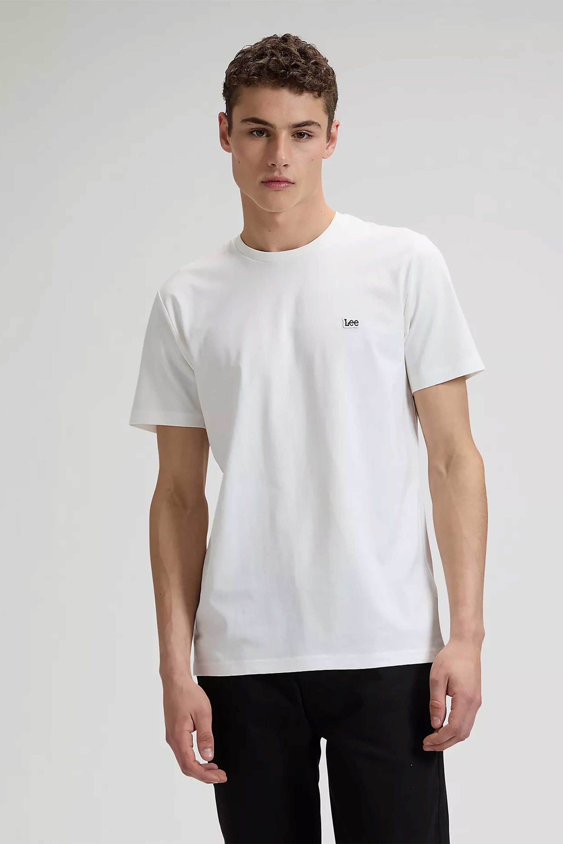 Lee® ανδρικό T-shirt με κεντημένο λογότυπο Regular Fit - 112376605 Λευκό