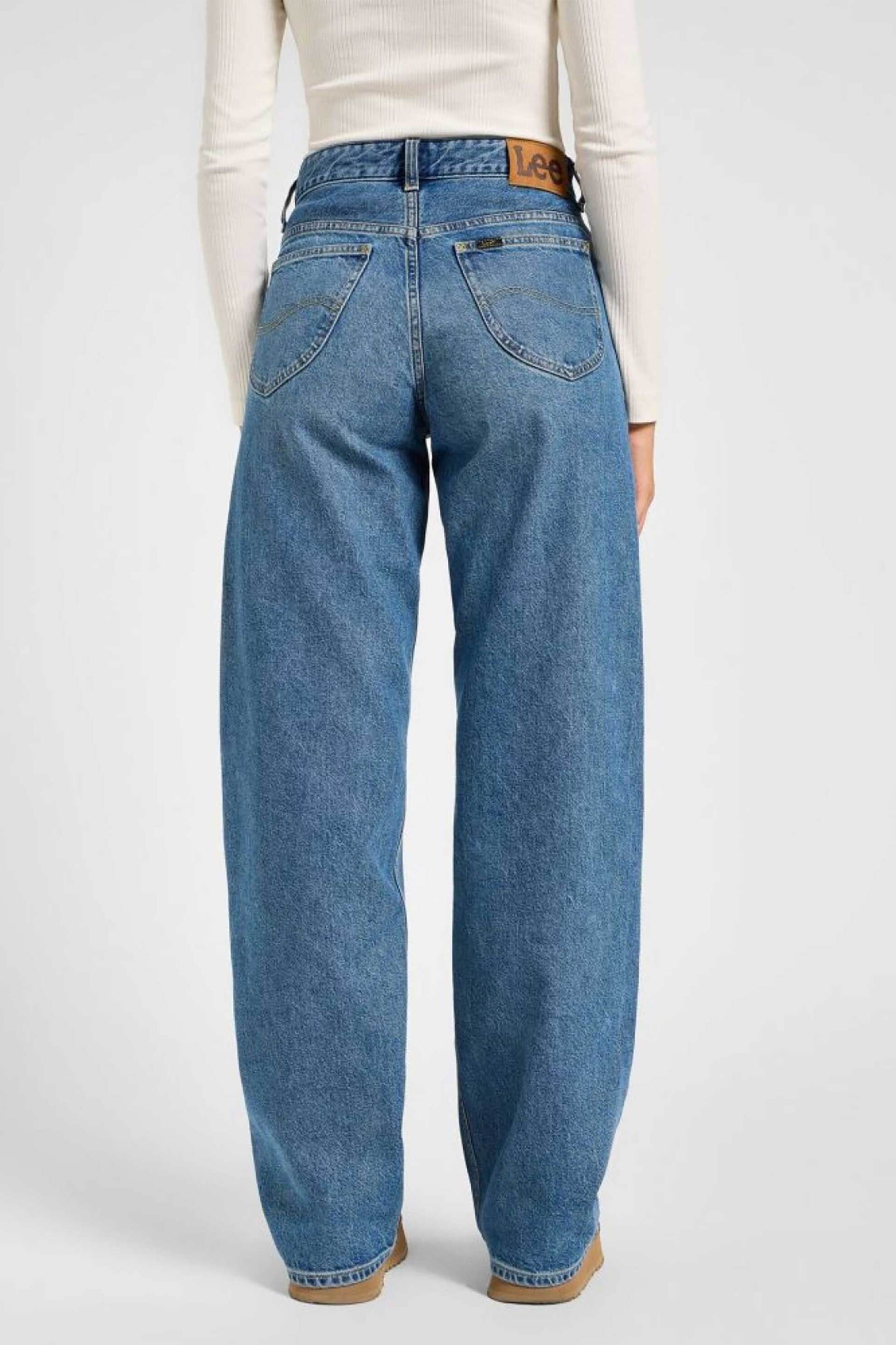 Lee Γυναικείο Τζιν Παντελόνι Πεντάτσεπο Loose Fit Rider - 112355132 Denim Blue