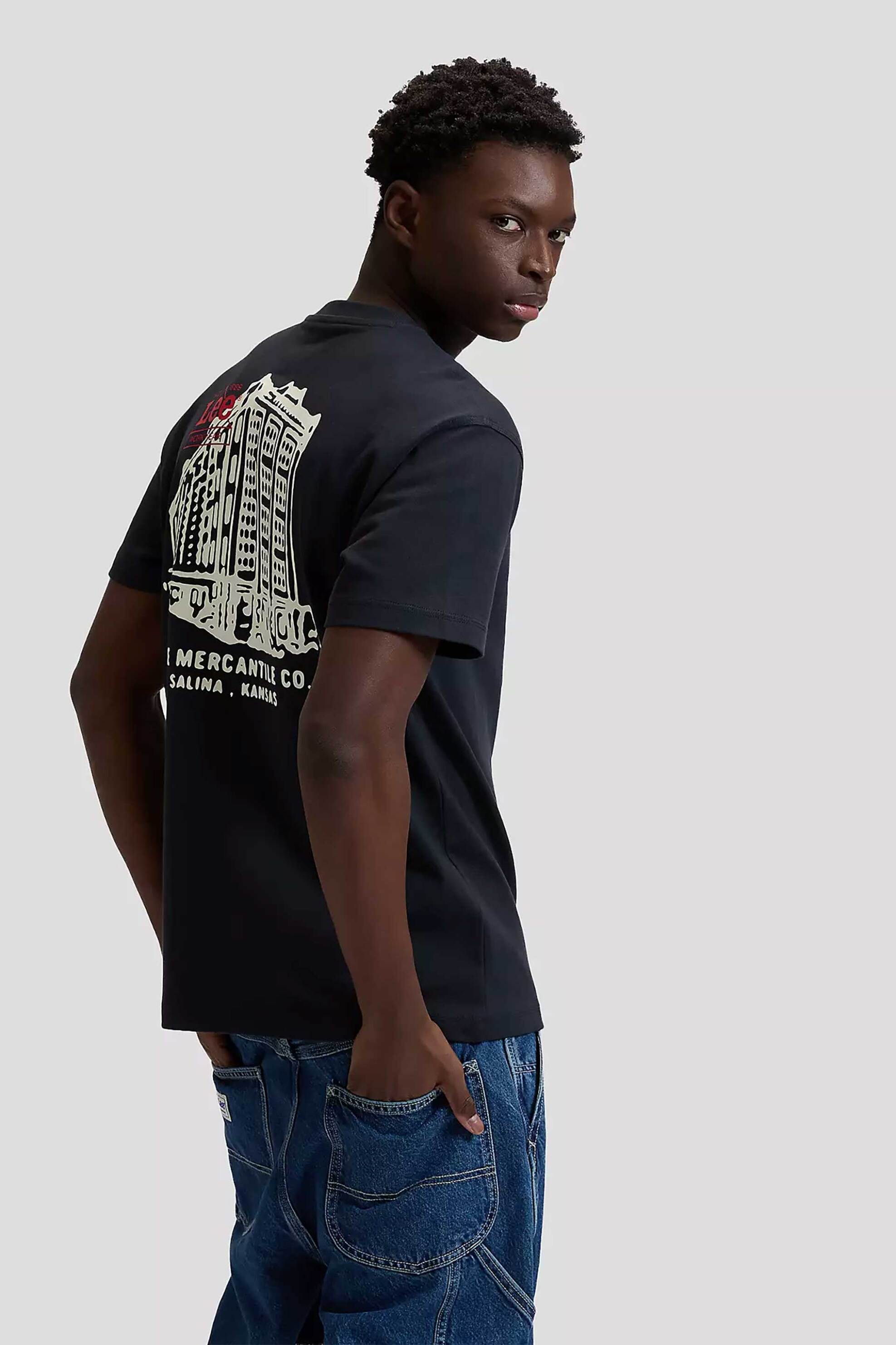 Lee Ανδρικό T-Shirt με Λογότυπο Και Print Στο Πίσω Μέρος Relaxed Fit Workwear - 112378771 Μπλε Σκούρο
