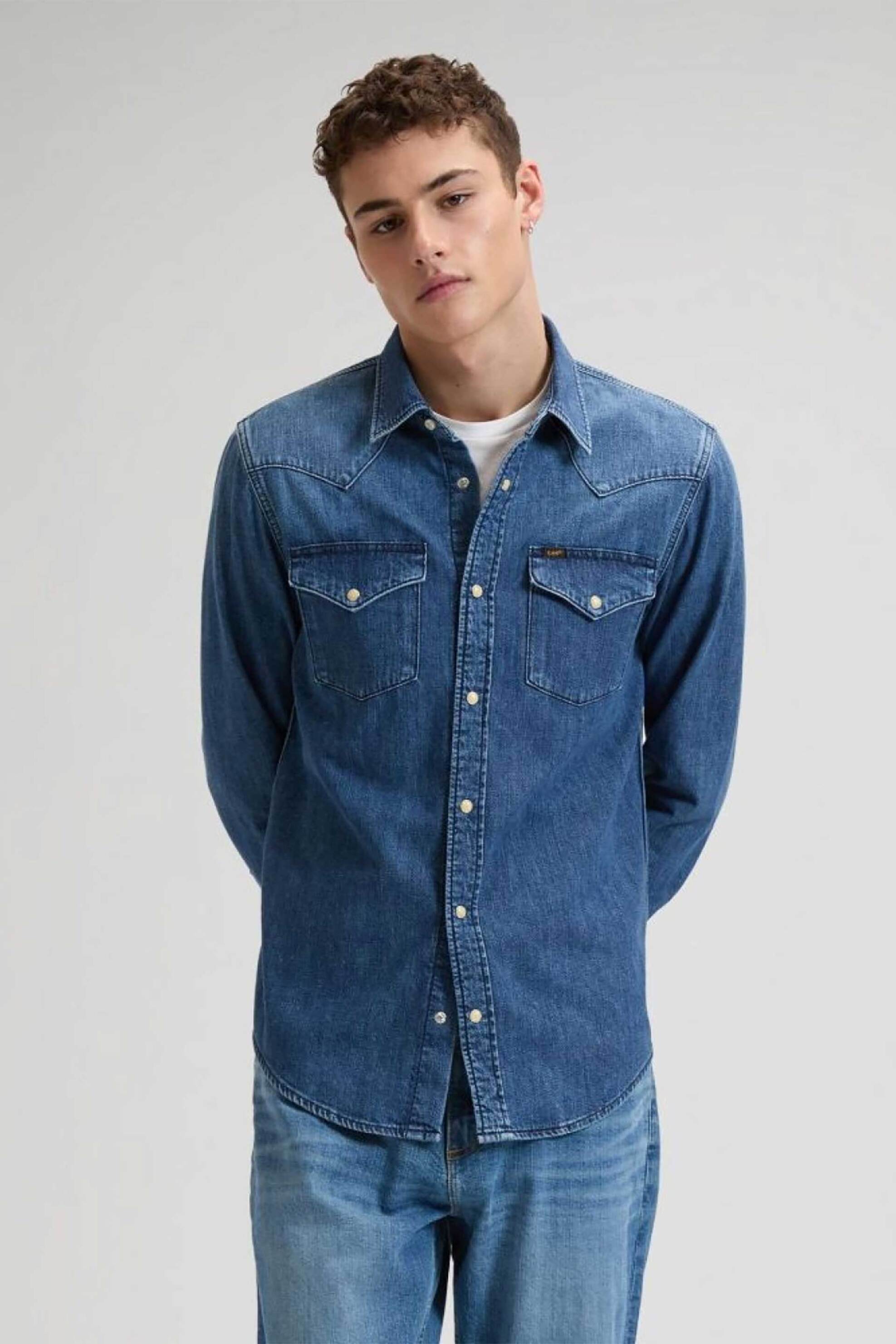 Lee® ανδρικό denim overshirt με flap τσέπες μπροστά "Western" - 112376547 Denim Blue