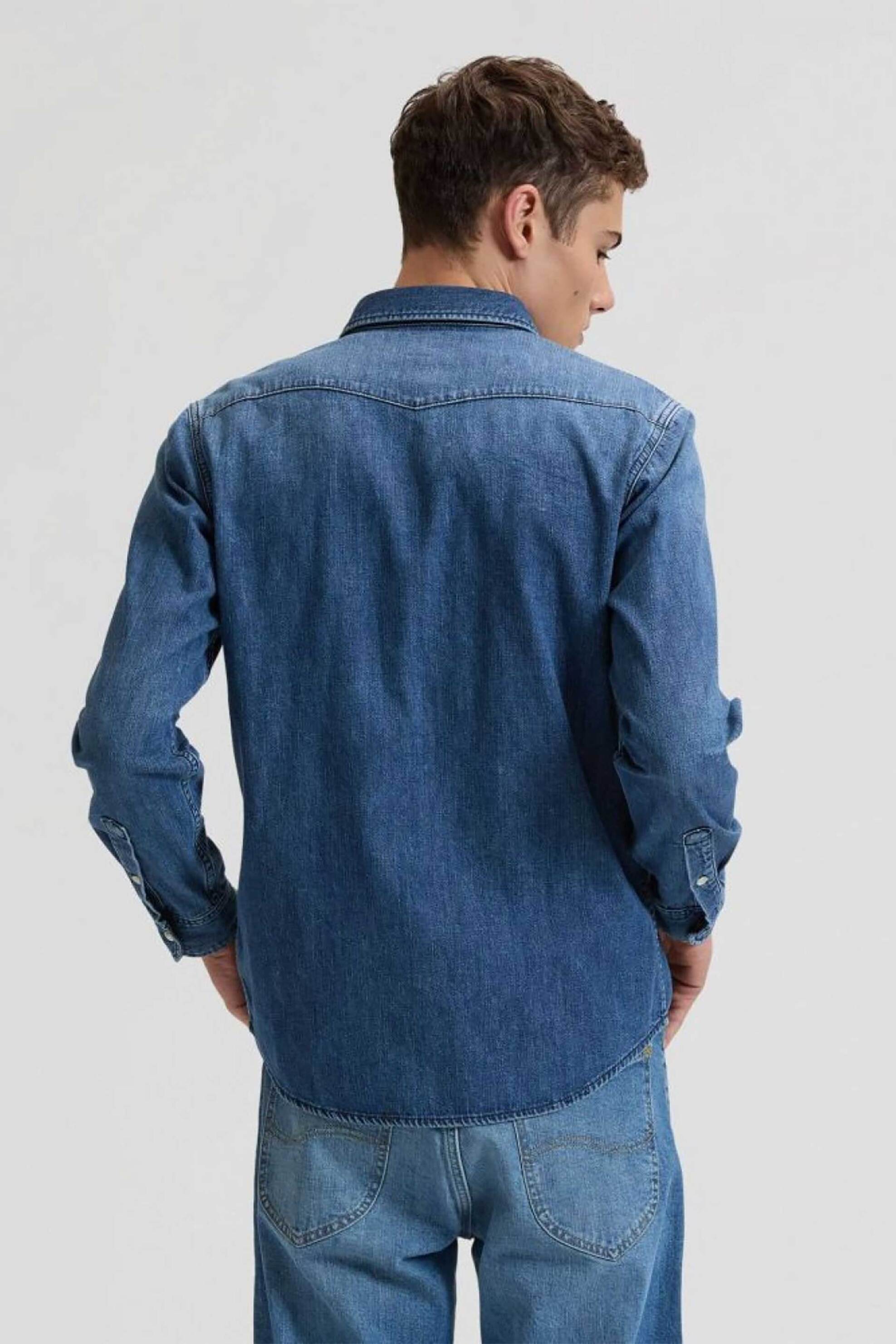 Lee Ανδρικό Denim Overshirt με Flap Τσέπες Μπροστά Western - 112376547 Blue