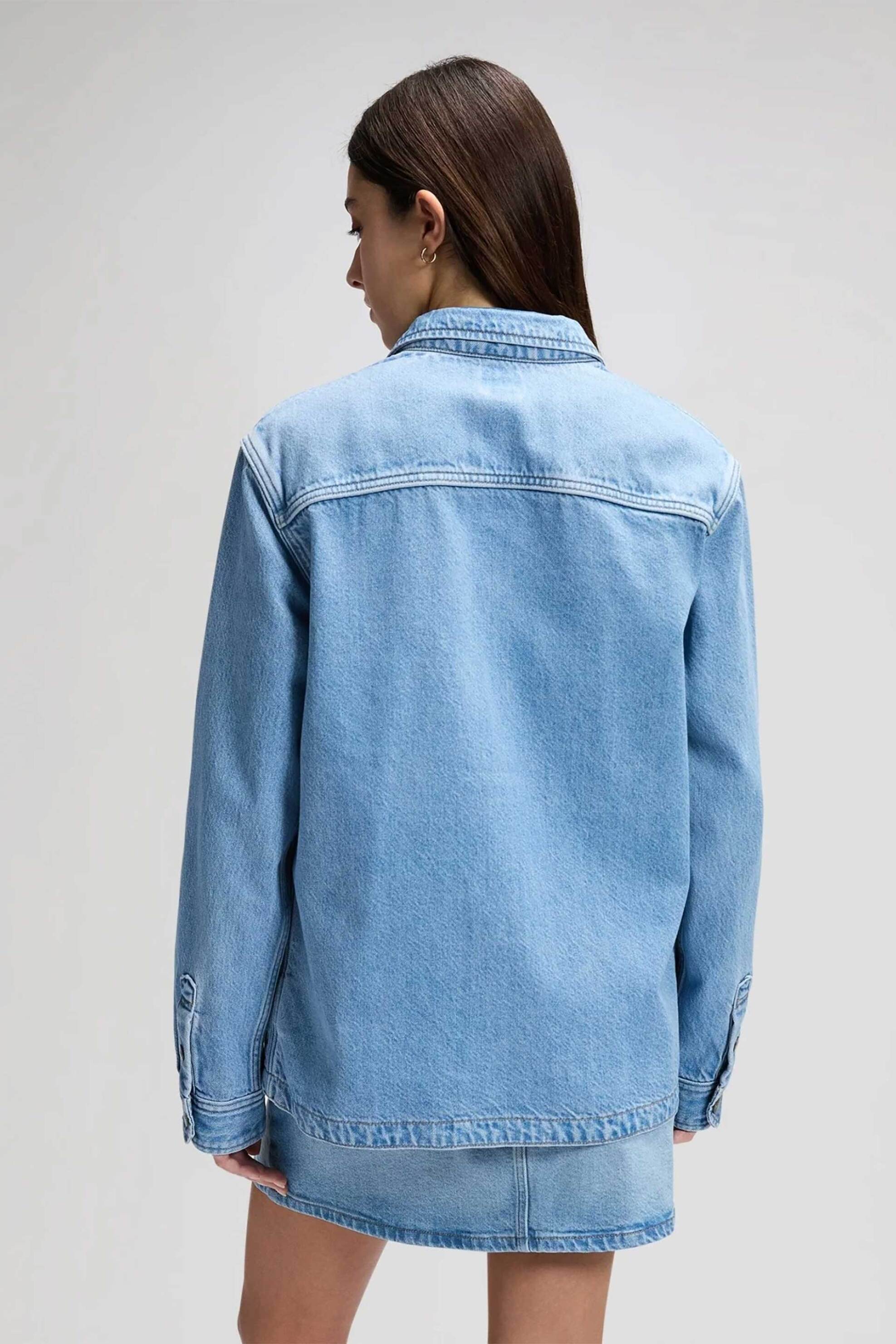 Lee Γυναικείο Denim Overshirt Μονόχρωμο με Flap Τσέπες Just Me - 112376572 Blue