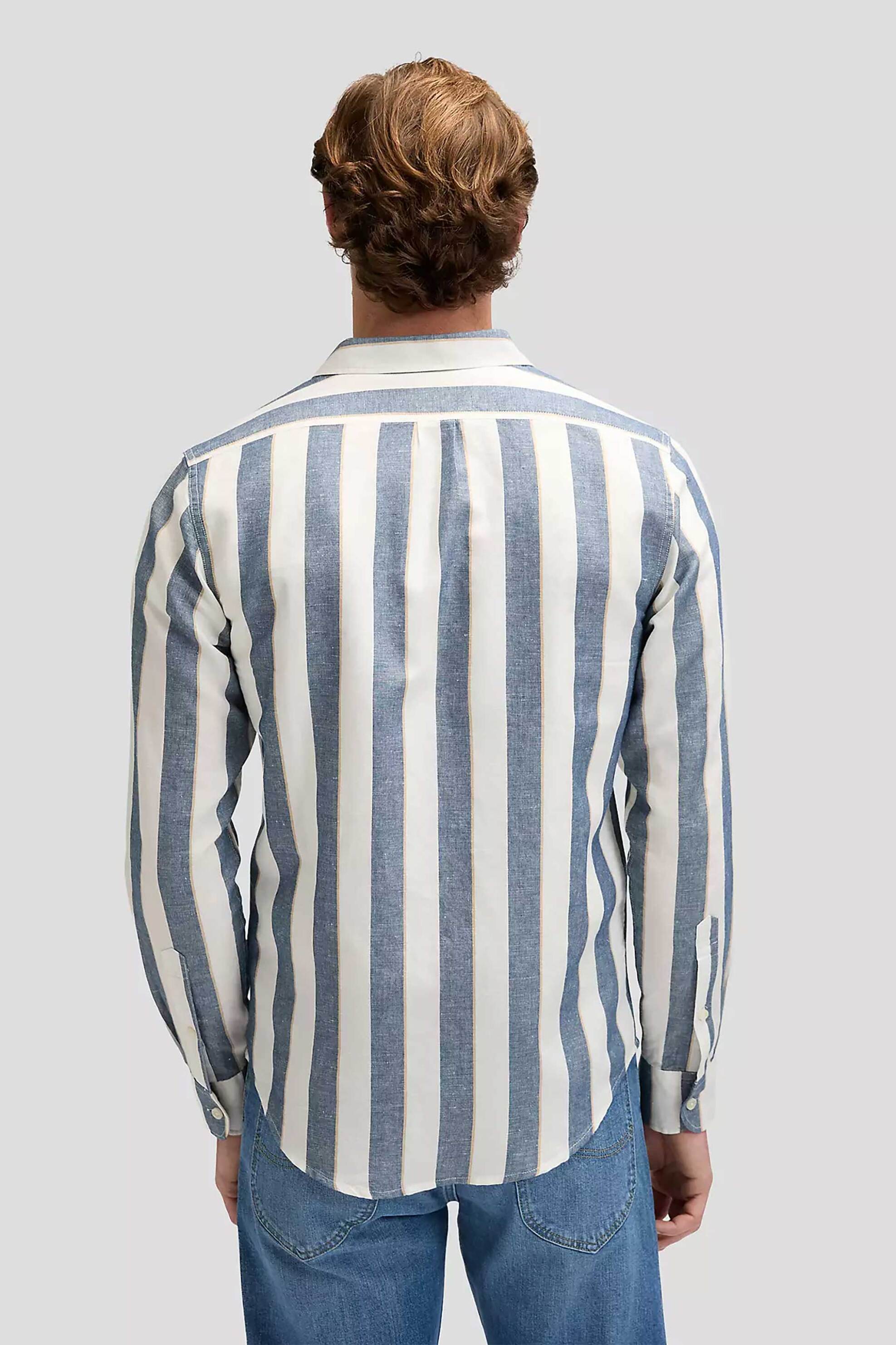 Lee Ανδρικό Πουκάμισο με Logo Print Και Ριγέ Σχέδιο Regular Fit - 112376546 Λευκό Μπλε