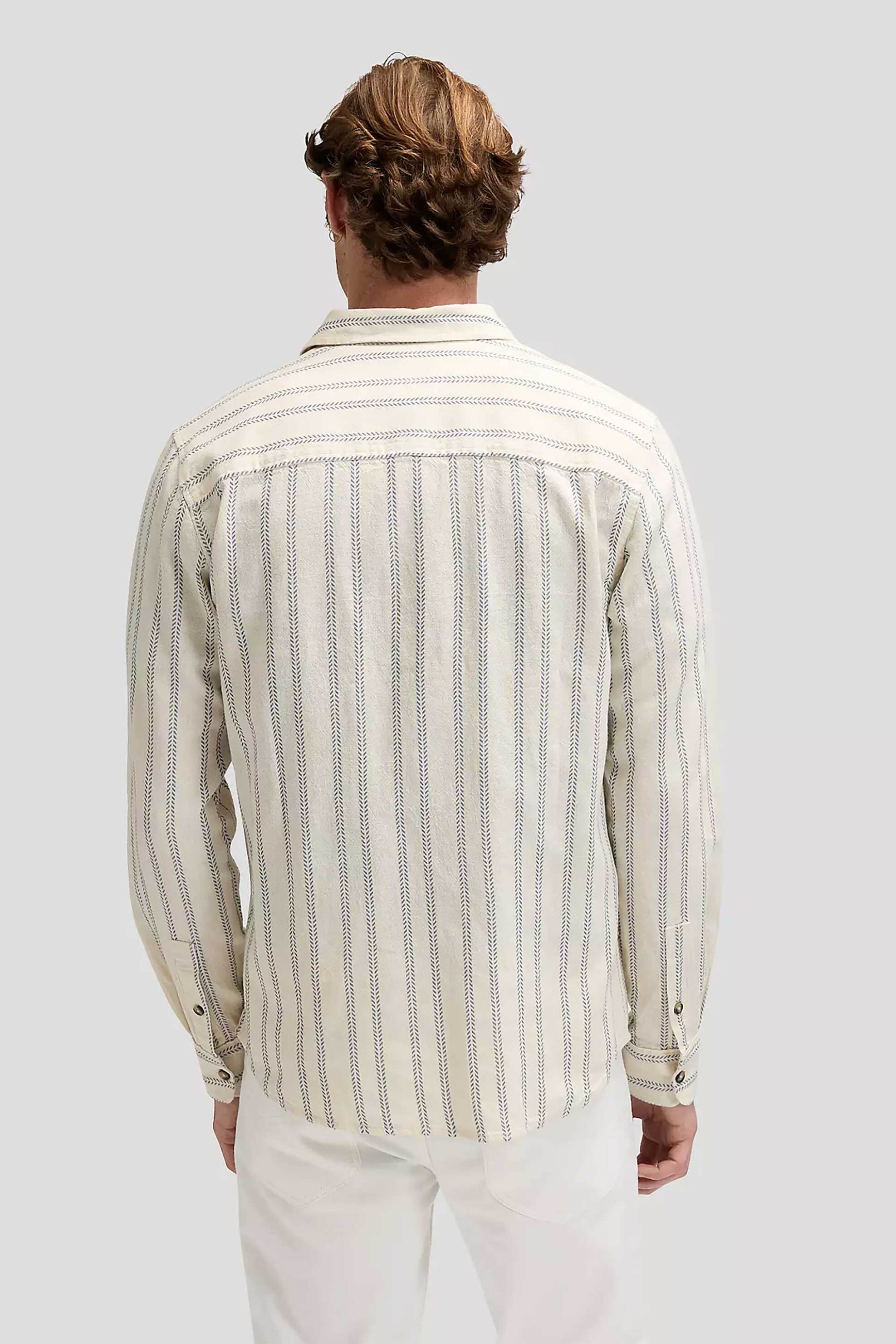 Lee Ανδρικό Πουκάμισο με Logo Print Και Ριγέ Σχέδιο Regular Fit - 112378528 Λευκό Μπλε