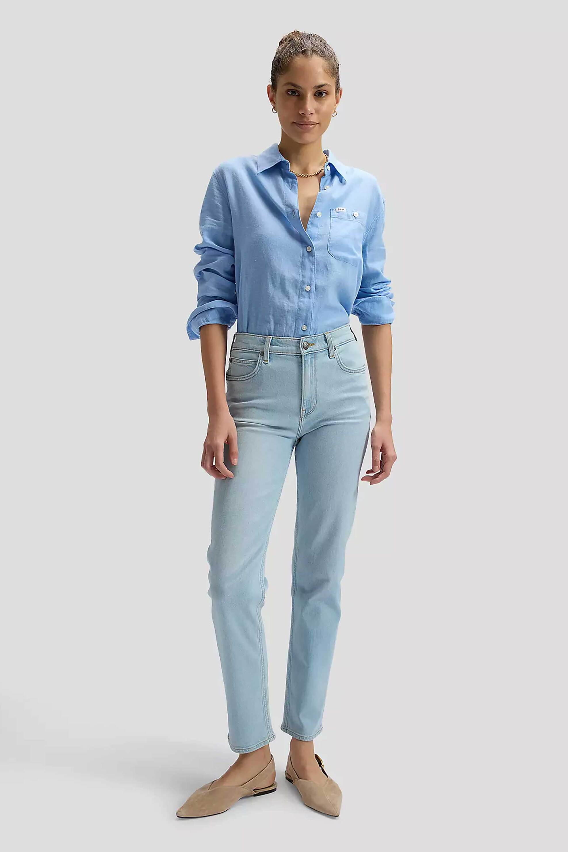 Lee® γυναικείο τζιν παντελόνι cropped πεντάτσεπο Regular Straight Fit "Carol" - 112376631 Denim Blue Ανοιχτό