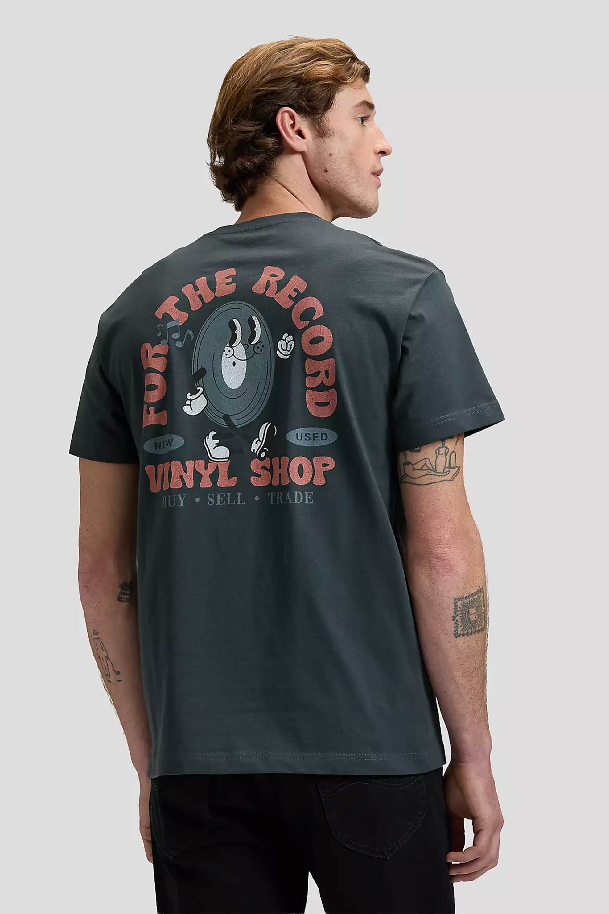 Lee Ανδρικό T-Shirt με Λογότυπο Και Lettering Στο Πίσω Μέρος Relaxed Fit Vinyl - 112376460 Ανθρακί