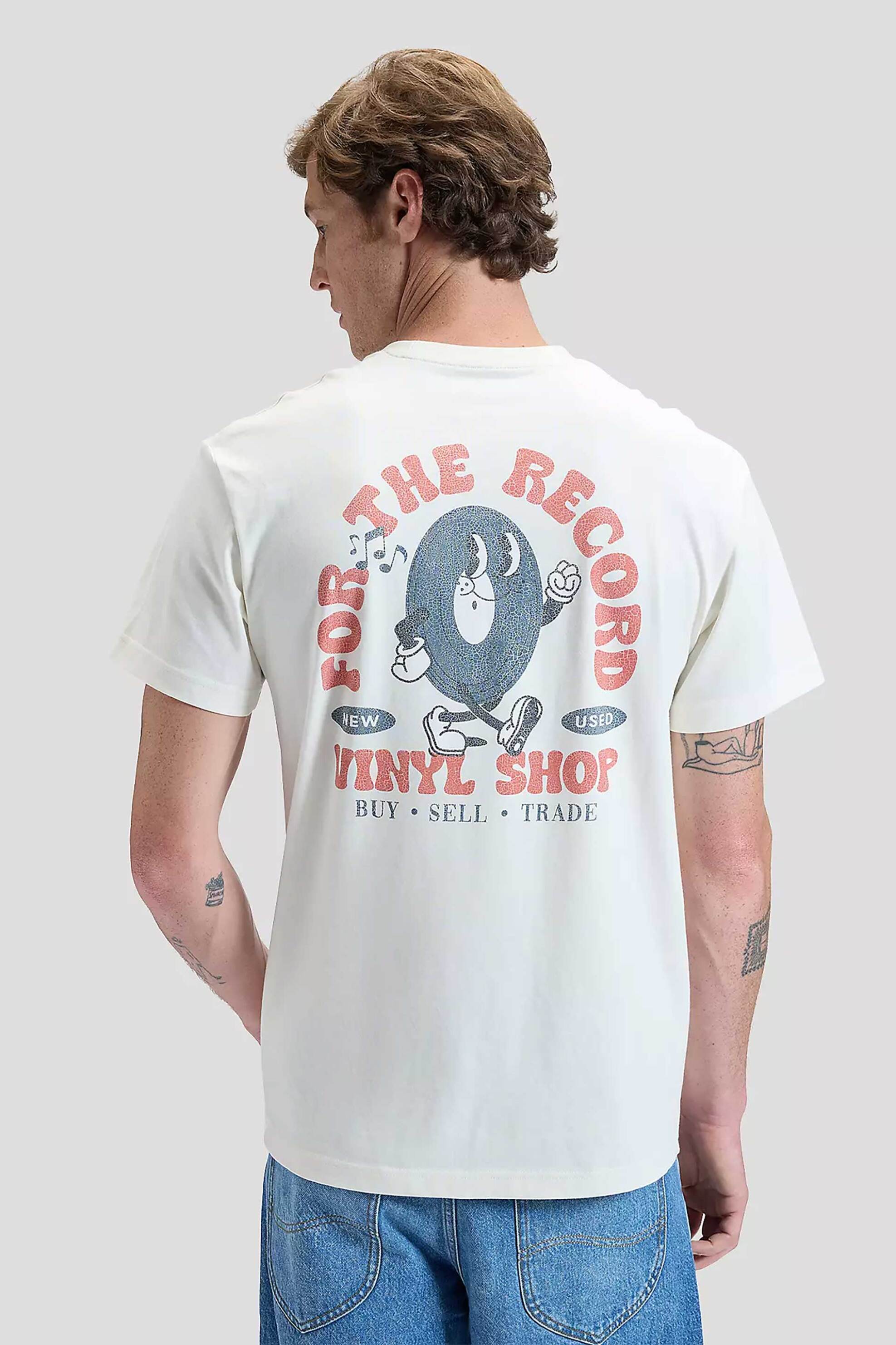 Lee Ανδρικό T-Shirt με Λογότυπο Και Lettering Στο Πίσω Μέρος Relaxed Fit Vinyl - 112376488 Υπόλευκο